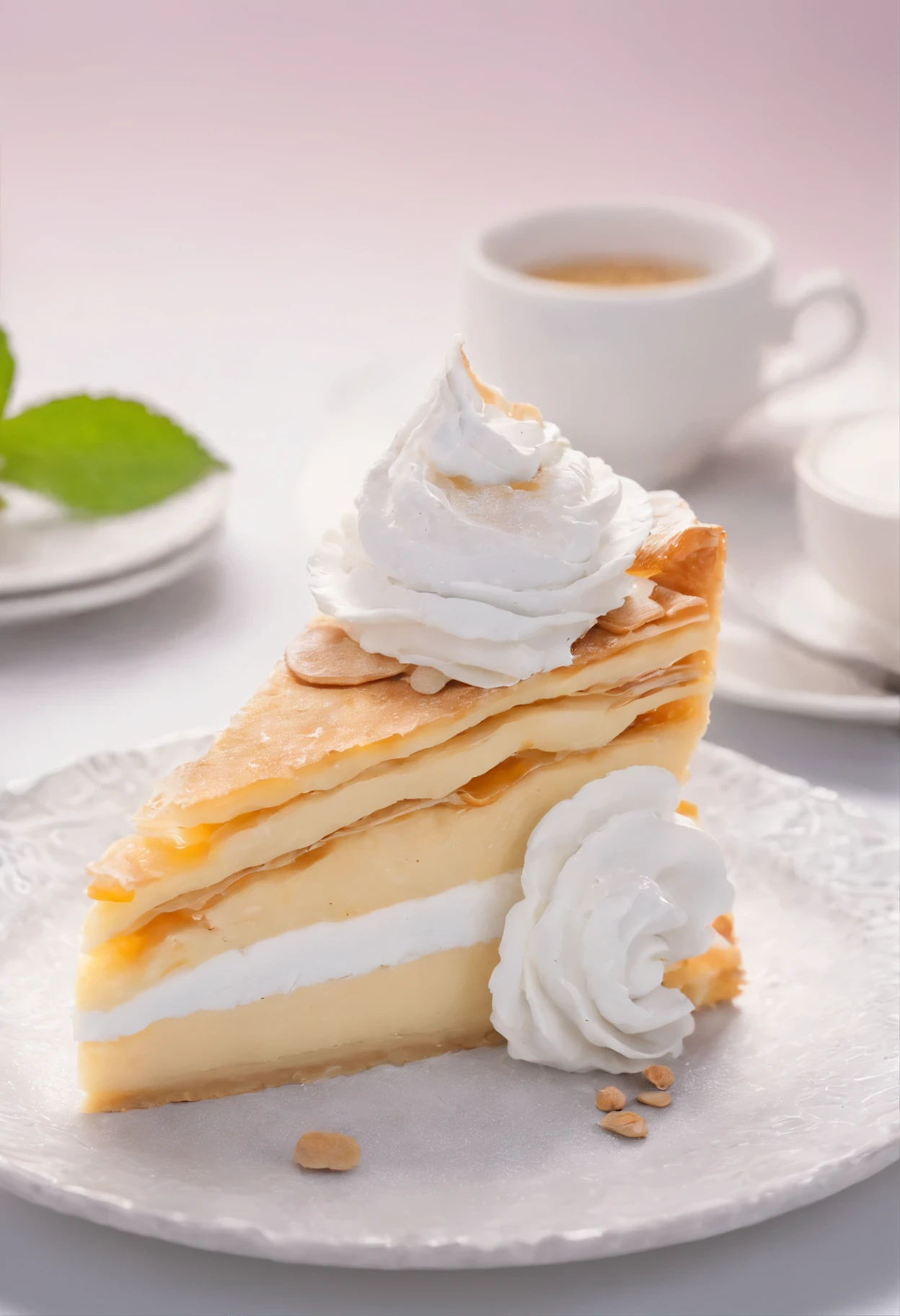 delicious napoleon pie, cinematic, professional photography, studio lighting, daytime garden background, advertising photo, intricate details, very detailed, surreal, 8K UHD