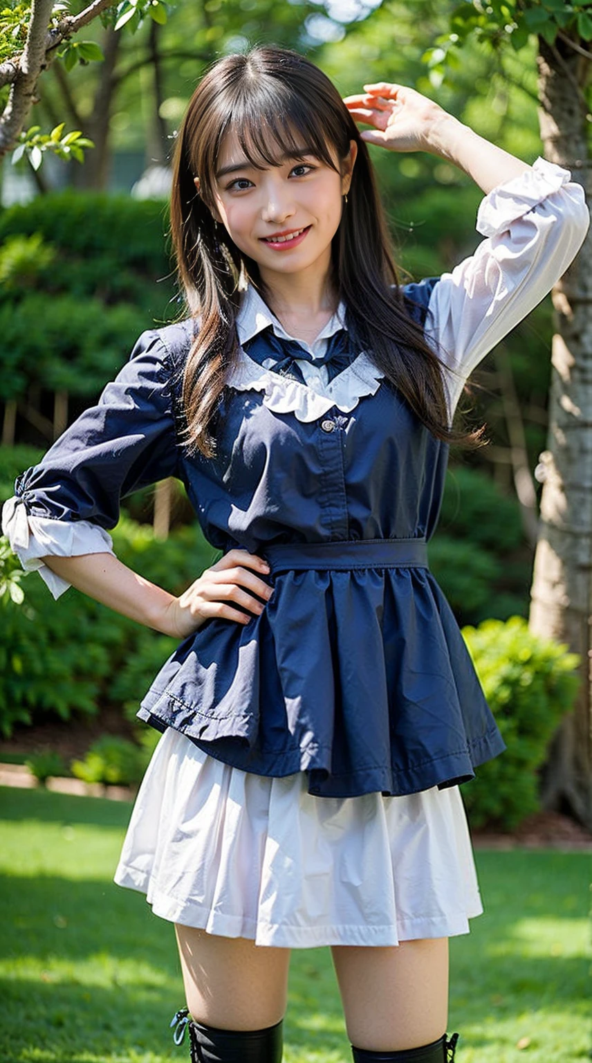 (8K、RAW photo、highest quality、masterpiece:1.2)、(realistic、Photoreal)、1 girl、I have a mole next to my eye、((、pink ee-through costumes、Magical Girl Costume、cosplay）、（high school girl）、The skirt is rolled up、gal、lots of eyelashes、glitter on eyelids、Dark Red Knee-High Socks、Skeletally correct、thighs open、wavy twintails、cute smile、sweaty body、attractive body beautiful perfect body、Beautifully aligned fingertips、Standing with hands on his hip