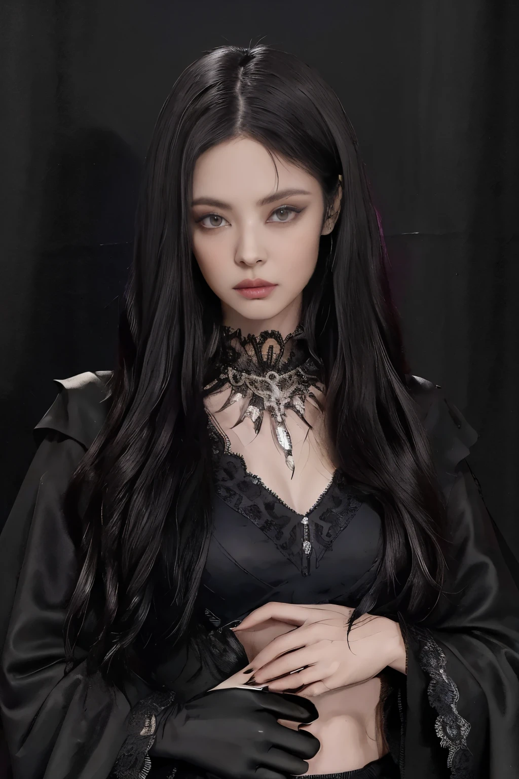 en el marco de, cuerpo completo, Una hermosa mujer en la catedral del Mont Saint-Michel por la noche, sombras oscuras, (stunningly sexy:1.3), pale skin, cara delgada, delicioso cabello largo y negro, Maquillaje pesado, ojos oscuros, delineador de ojos oscuro, maquillaje oscuro, manchas de la piel, (senos grandes y suaves:1.4), (cuerpo delgado y apretado:1.4), caderas delgadas, (culo apretado y definido:1.3), Tight stomach, piernas gruesas y fuertes, wearing gothic lingerie and a long black velvet cape and knee high boots, gargantilla negra, convertirse en vampiro, (Sangre, salvo los colmillos con sangre:1.3), sangre corriendo desde la comisura de su boca, looking to the camera, seductor, luz de la luna, obra maestra, fotorrealista, detallado, 8k, HDR, Poca profundidad de campo, medianoche, sombras oscuras, creepy atmospheric, lluvia, Alto contraste, contraluz, bloom, destellos de luz, chromatic aberration, Sharp focus, Foto en color crudo