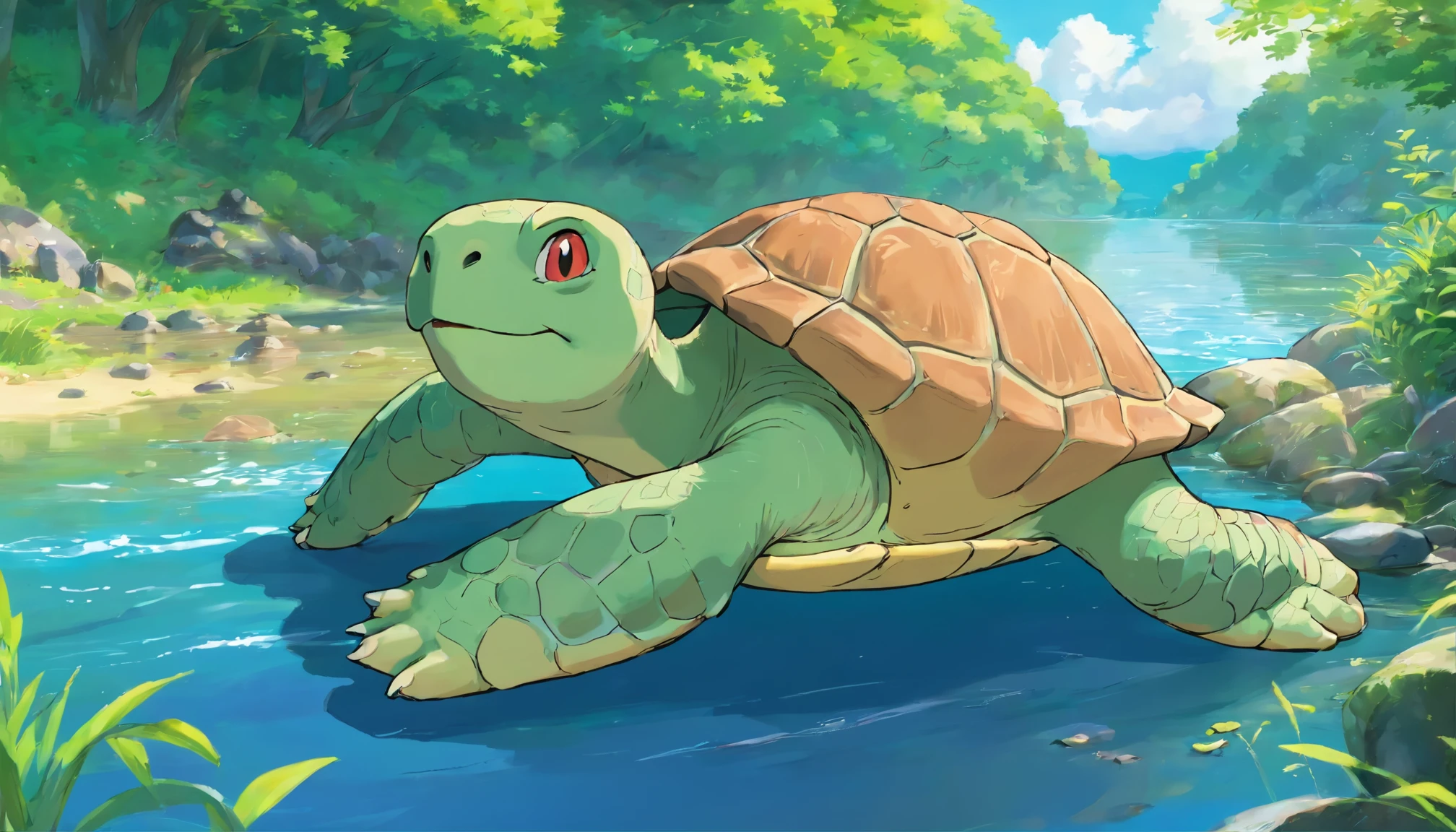 a happy turtlle at the river side 