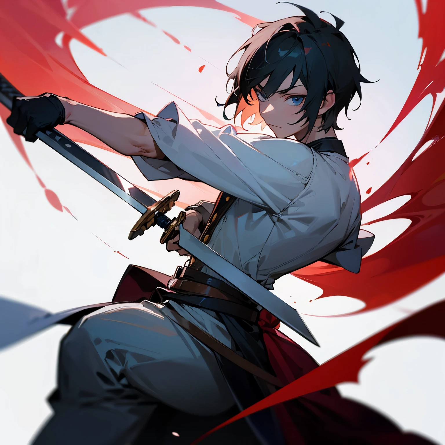 The moment when you are cutting with a sword male