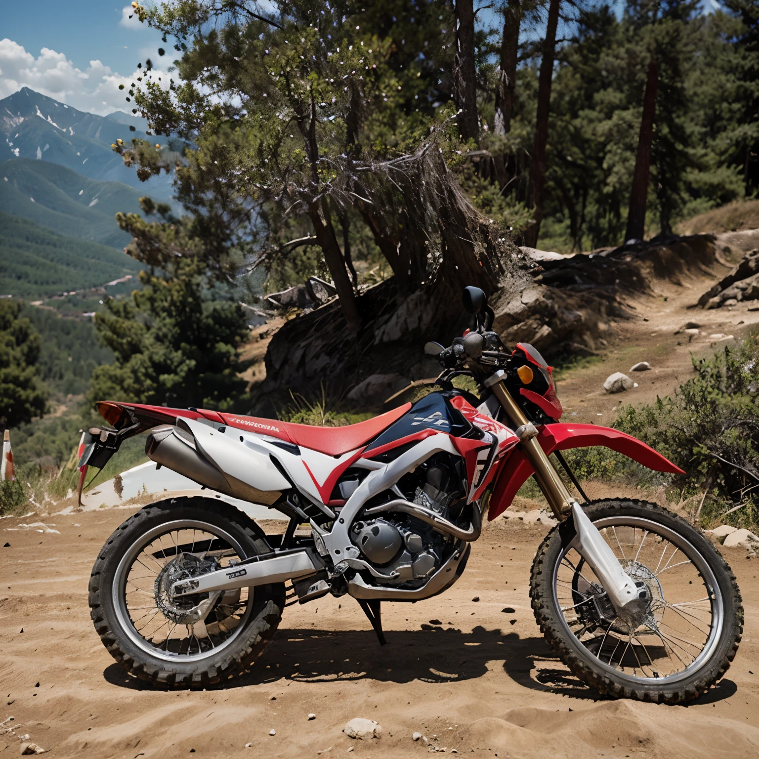 2015 Honda crf250l, no driver, standing in the mountains