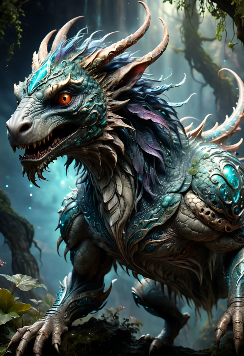 河水里有一种长着人脸鱼身的Fantasy Creatures，Mysterious Creatures, (best quality，4K，8K，High level，masterpiece：1.2），Ultra Detailed，（lifelike，Photo real，Photo real：1.37），Highly detailed animals，Complex patterns，Realistic lighting，Fantasy Creatures