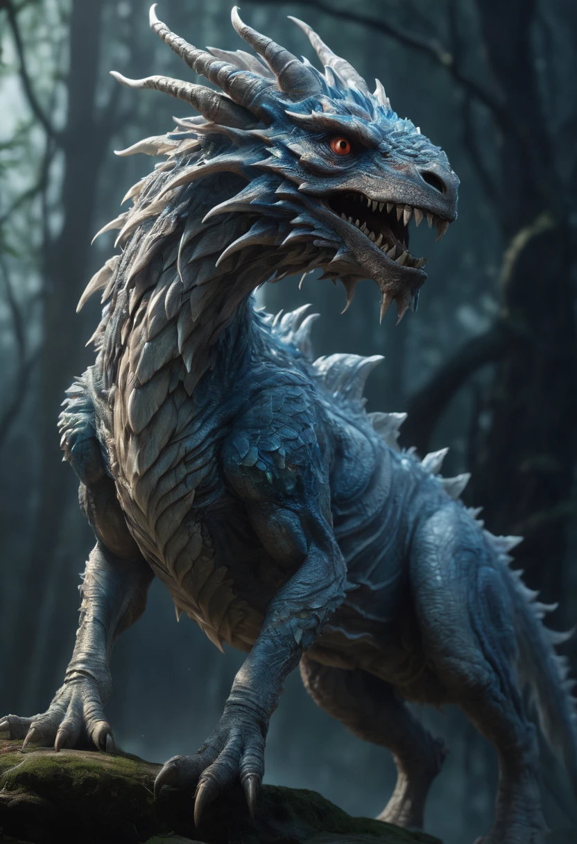Legendary fantasy Creature, Creature made of ice, mythology, Magical Creature, character concept art, fairyland, surreal epic scene, bright and saturated colors, Ethereal atmosphere, fairy tales, (best quality, masterpiece, Ultra high detail, 8k)