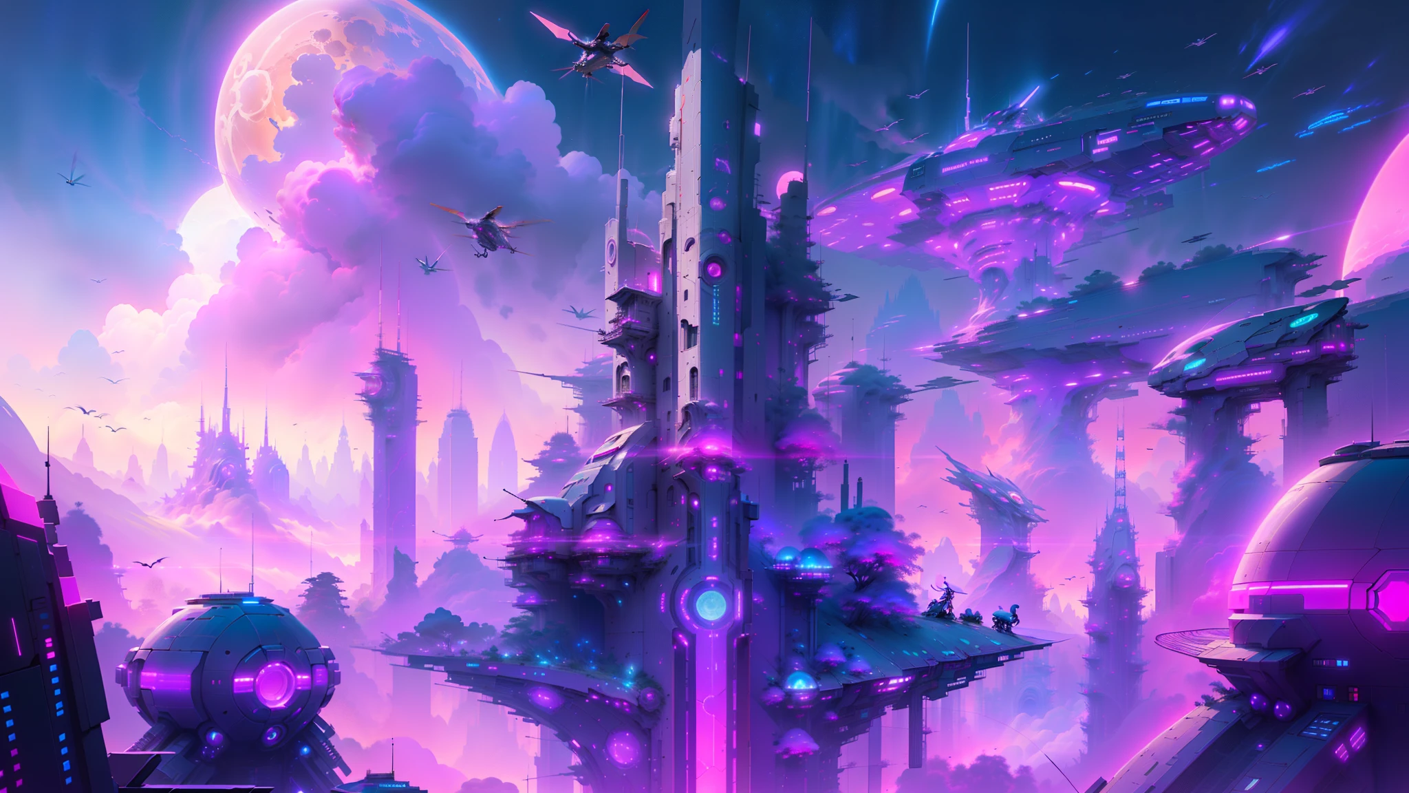 futuristic city with futuristic buildings and a futuristic spaceship flying over it, purple cyberpunk city, arstation and beeple highly, in fantasy sci - fi city, futuristic city scape, purple future city, futuristic cityscape, futuristic city in background, photo of futuristic cityscape, futuristic cyberpunk city, futuristic city backdrop, cyberpunk dreamscape, sci fi city, futuristic alien city, futuristic city