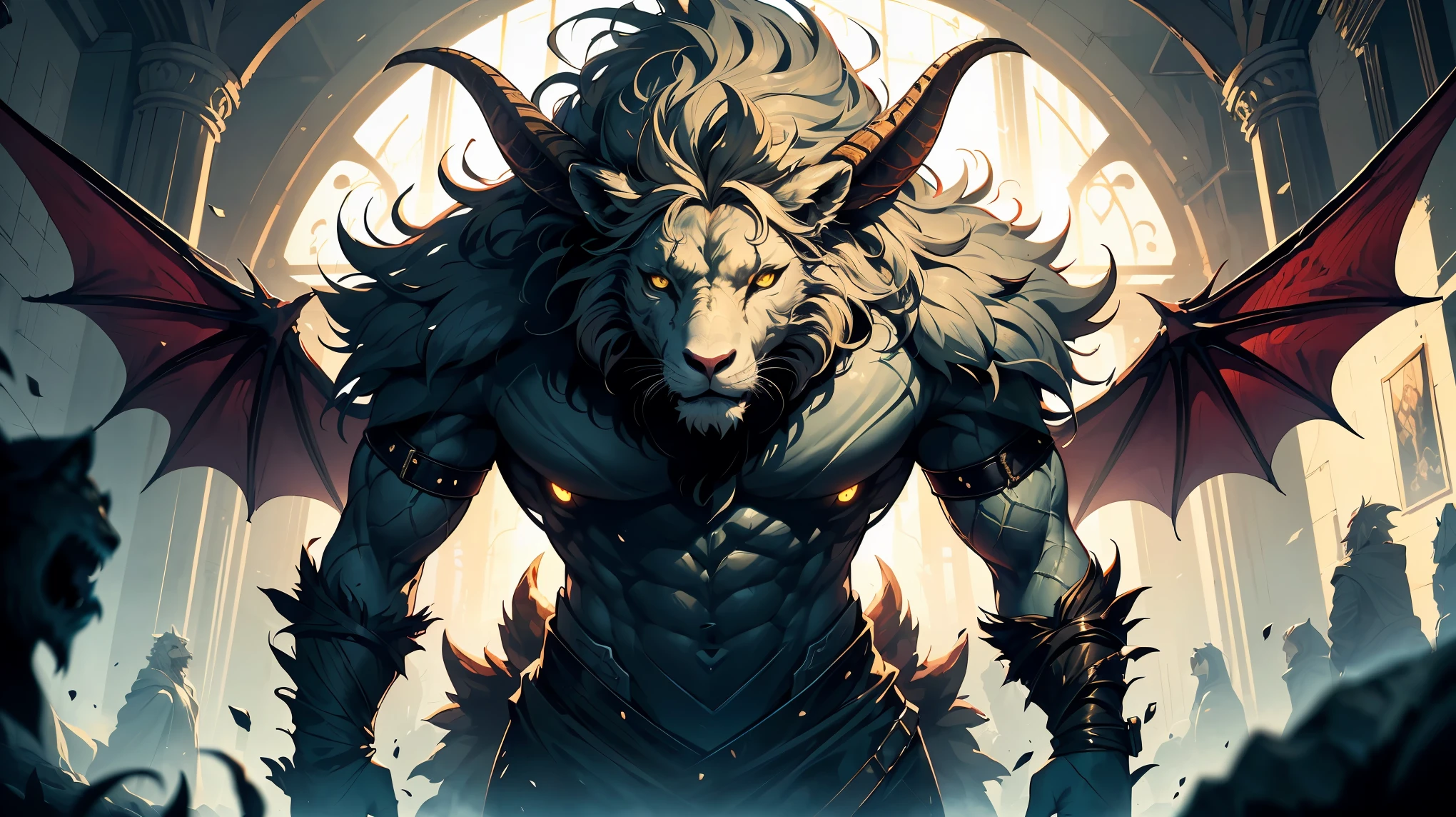 (8K, RAW photo, highest quality, masterpiece:1.2), High-definition RAW color photo, Professional photography, cinematic light, fantasy art pieces, ((Synthetic Beasts:goat head and lower body_dragon head and wings_Has the head and upper body of a lion, Chimera)), A magical creature created by an evil wizard, Unsure of name:Strange animals, Monsters that appear on the 5th to 9th floors of the underground dungeon, Monster No..069, HP is 9d6, 20%Chance of appearing with Archmage, wizardry monster.