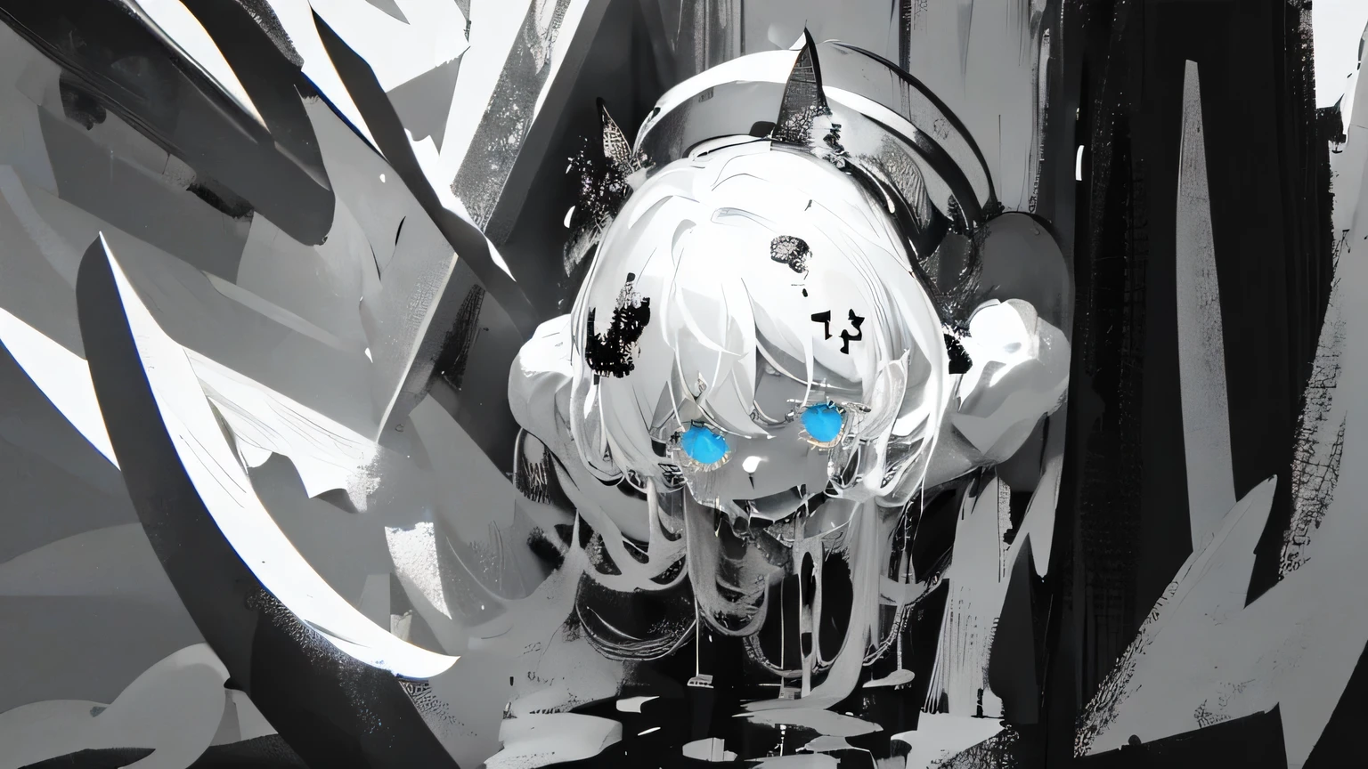 abstract paintings、monochrome、black and white、grotesque、despair、aromatic、suicide、tragedy、sad、Are crying、Are crying、shout、泣きshout