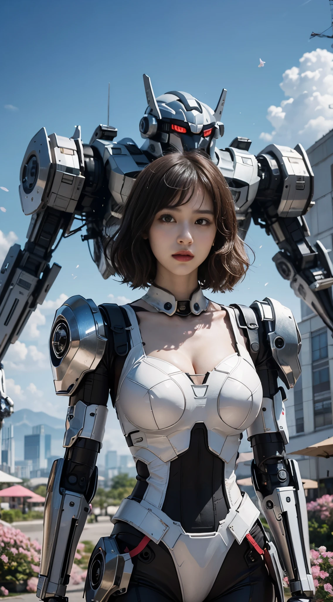复杂的 3d 渲染The is very detailed的美丽的陶瓷轮廓女性droid脸,Behind stood a huge cherry blossom pink mech warrior,droid零件,150 mm,Future Battlefield,rim-light,vibrant detail,Luxurious cyberpunk,Lace,Surreal Anatomy,face muscles,Cable Electrical Wire,micro Chip,ellegance,beatiful background,rendering by octane,HR Giger style,8k,best qualtiy,tmasterpiece,illustratio,very fine and beautiful,The is very detailed,CG,unified,Wallpaperidelity,fidelity:1.37),astounding,finedetail,tmasterpiece,best qualtiy,offcial art,The is very detailed的 CG unified 8k Wallpapers,droid,full bodyesbian,The overall painting style is very domineering and powerful,