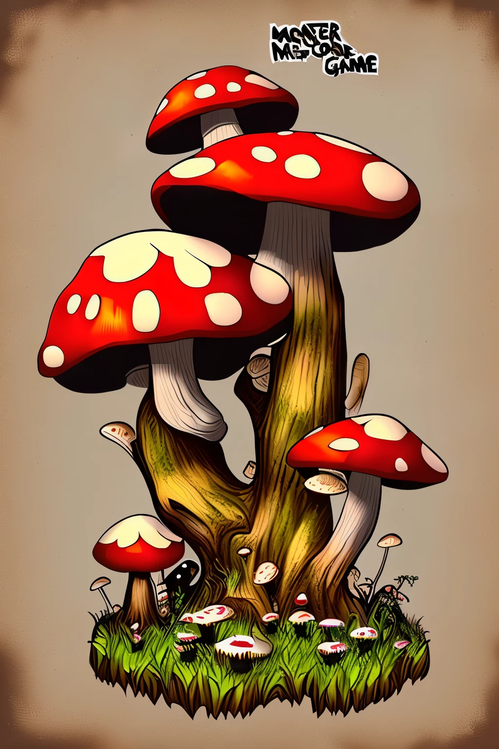 d&d monster mushroom, game design, cohesive, well detailed and unique image.