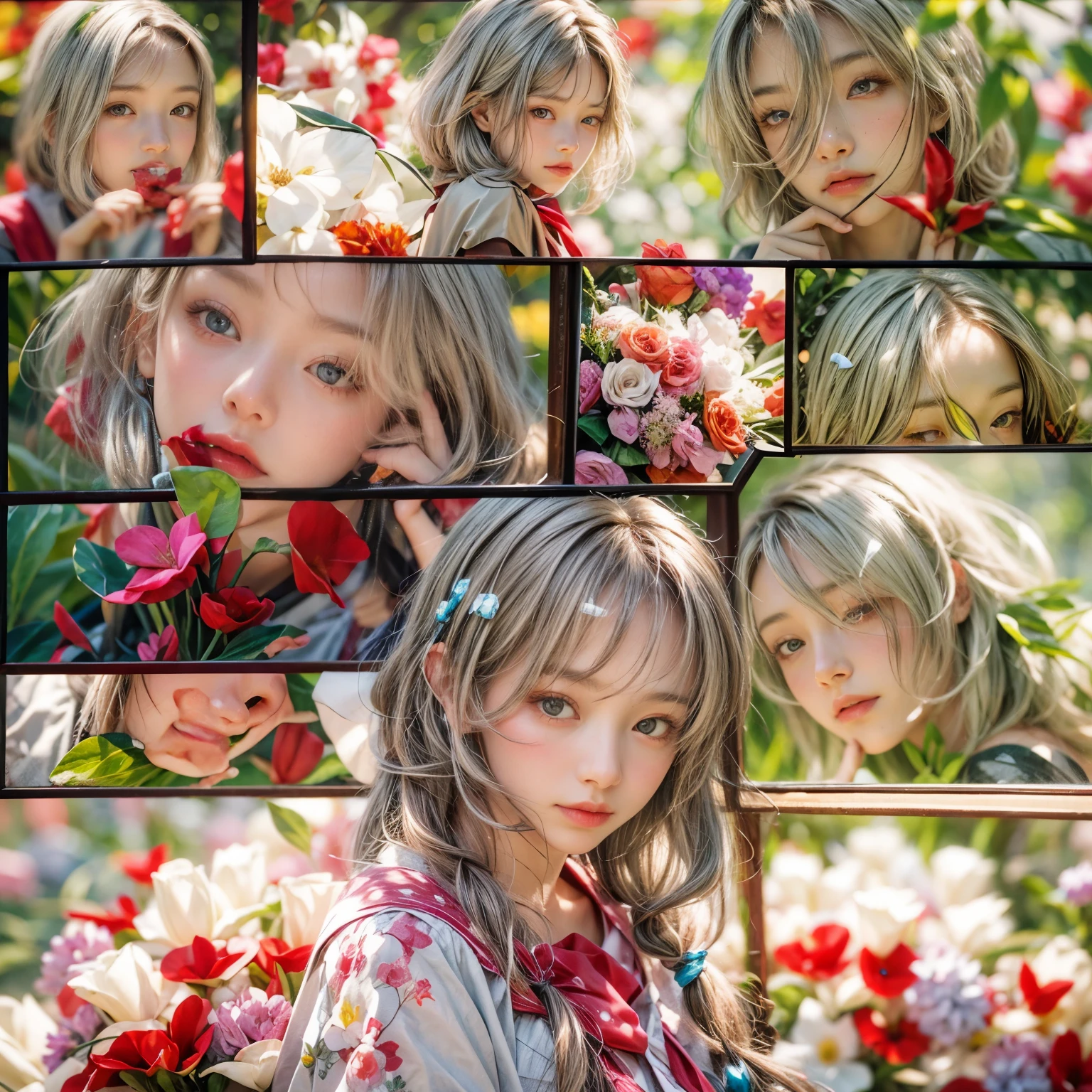 (NSFW:-0.98) . White and Red, (Dazzling colorful light pours down and reflects:1.2), (Physically-based Rendering with incredible detailed Textures), Award-winning Masterpiece of professional Analogue photograpy, { (((Photorealistic:1.37))) | (F2.8, Hasselblad) }, ((Acutance:0.85)) . (A group photo of many KAWAII girls in (school uniform)) with visible Overflowing Cleavage and Navel without bra . (((Extremely detailed KAWAII face variations)) with joyful expressions), { Systemic | Glossy cute Lips Closeup | Detailed natural eyes with sparkling highlights and long eyelashes | Rosy cheeks | Navel | (pretty Ass) | (Overflowing underboob) | Oiled ivory skin Details | White panties with (blood seeping only in crotch area) | ((full of Flowers covering girl's body:1.15)) | (((Dazzling colorful stained glass with stunning elaborate details:1.2))) | Mystic sight | A Halo ling in the air | God rays | Haze | Lens flare | Kissing face to face } . Ultra-detailed, (Exposed:0.75), (((Nipple:-0.9))) .