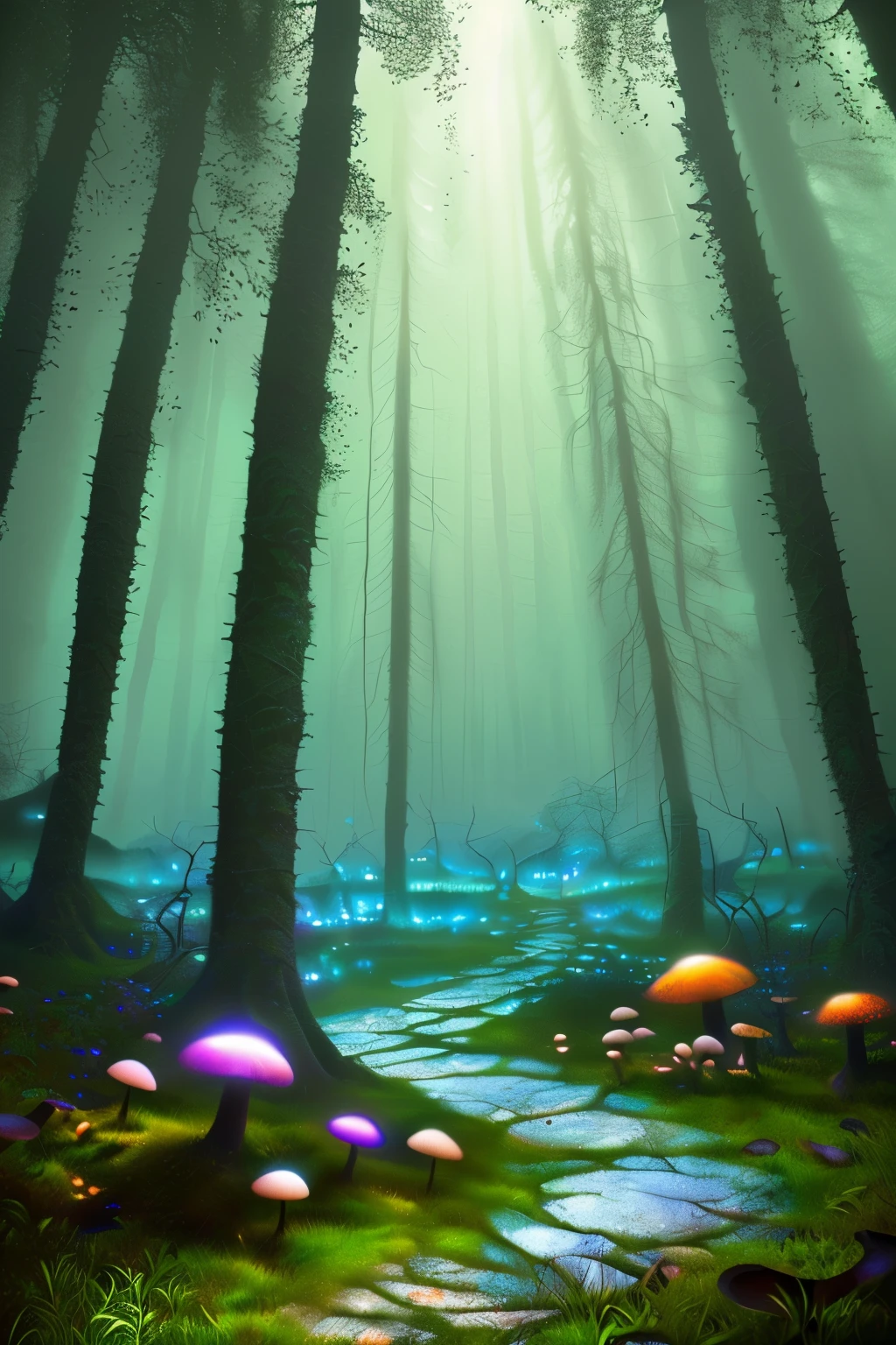 (best quality,4k,8k,highres,masterpiece:1.2),ultra-detailed,(realistic,photorealistic,photo-realistic:1.37),game design,cohesive,d&d monster mushroom,well detailed and unique image,3D rendering,stylized,immersive colors,majestic lighting,large mushroom with multiple layers,long tendrils,glowing patches,enchanted forest background,fantasy creatures emerging,breathtaking perspective,strong shadows,textured surface,fungi kingdom,life-like details,impressive scale,vibrant atmosphere,highly imaginative,otherworldly ambiance,mystical energy radiating,dark fantasy realm,attention to minute elements,dramatic composition,ethereal glow,thick fog,rich textures,expressive form,mysterious and alluring.