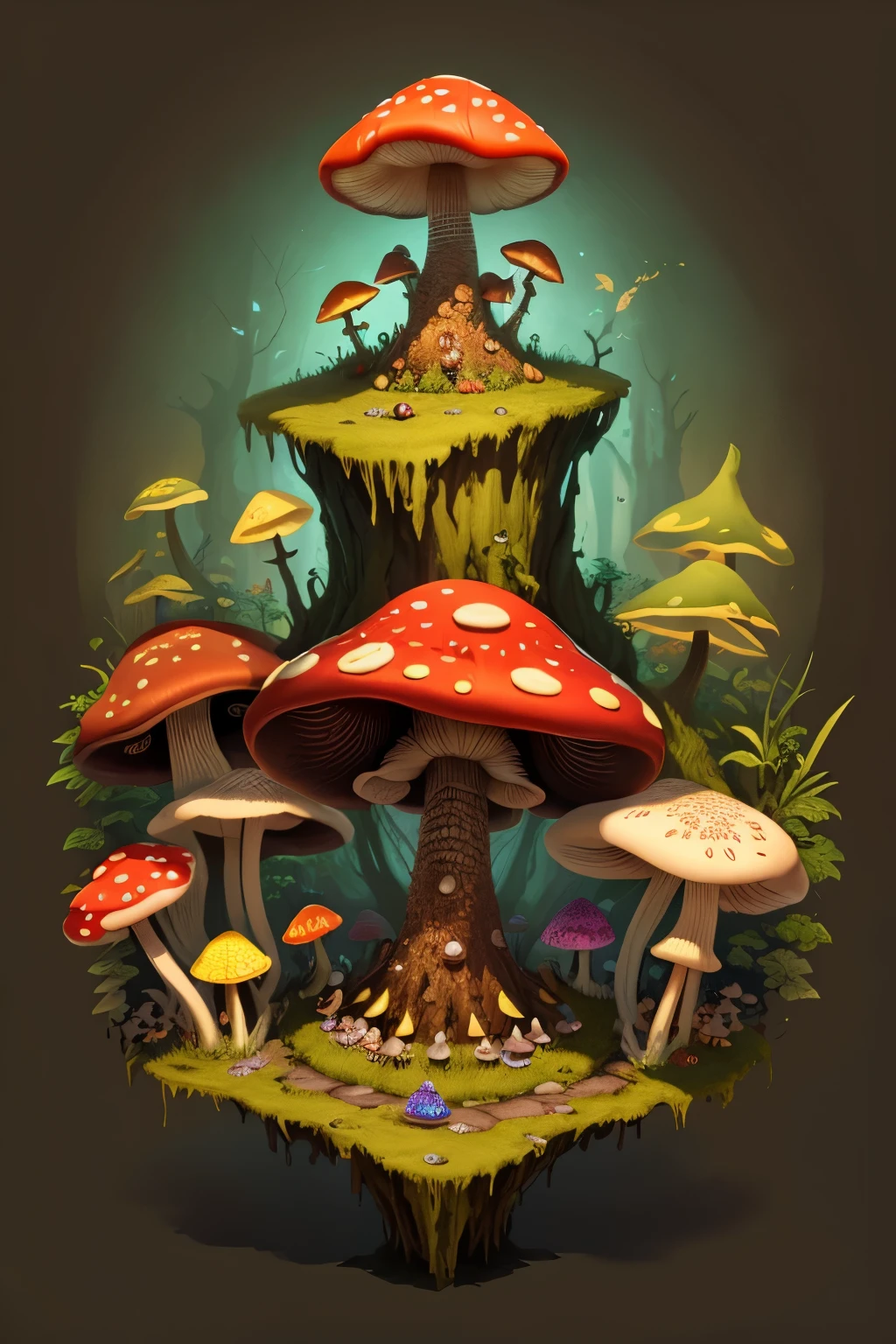d&d monster mushroom, game design, cohesive, well detailed and unique image.