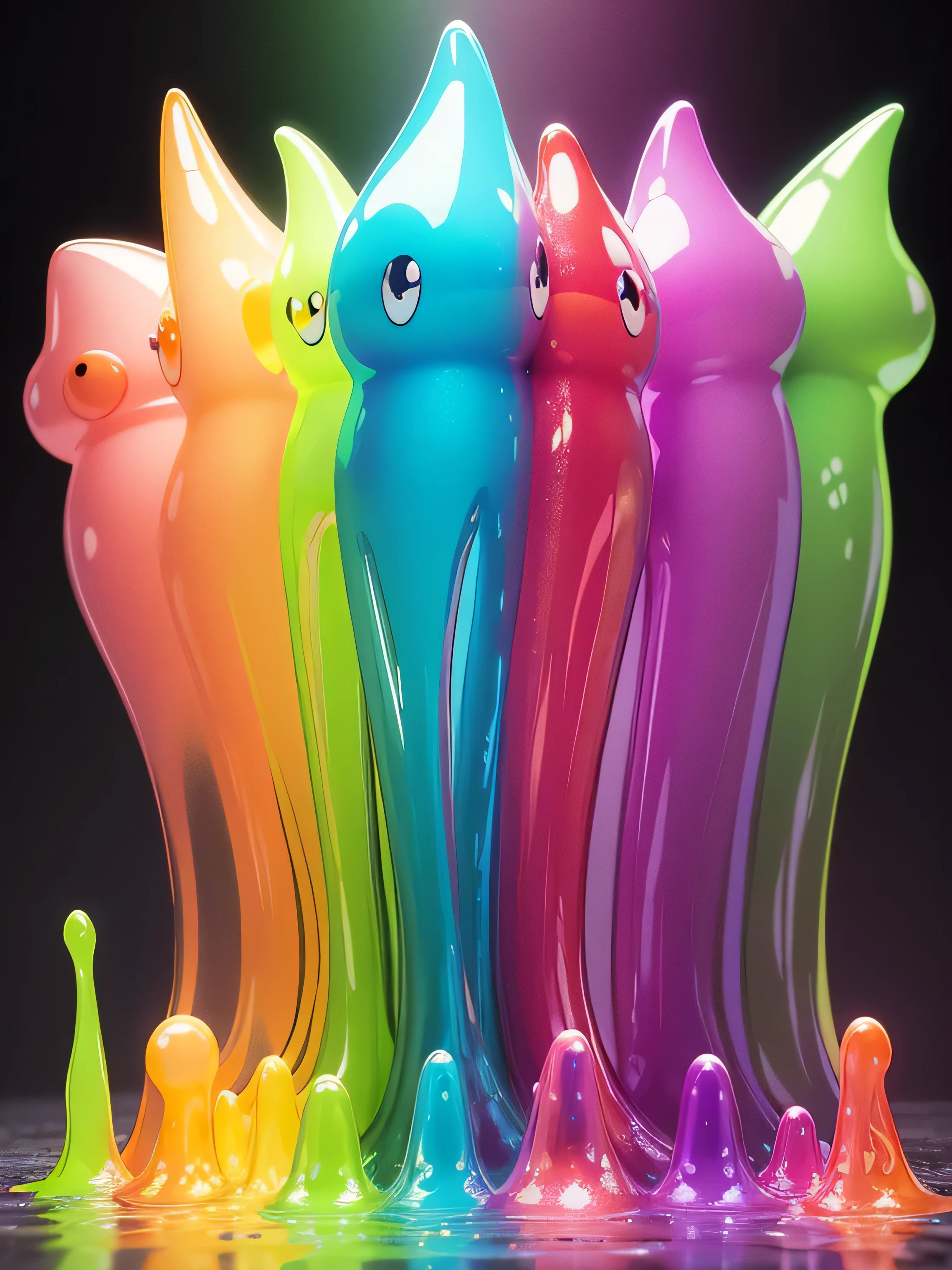 Bright and happy transparent slime monster colorful