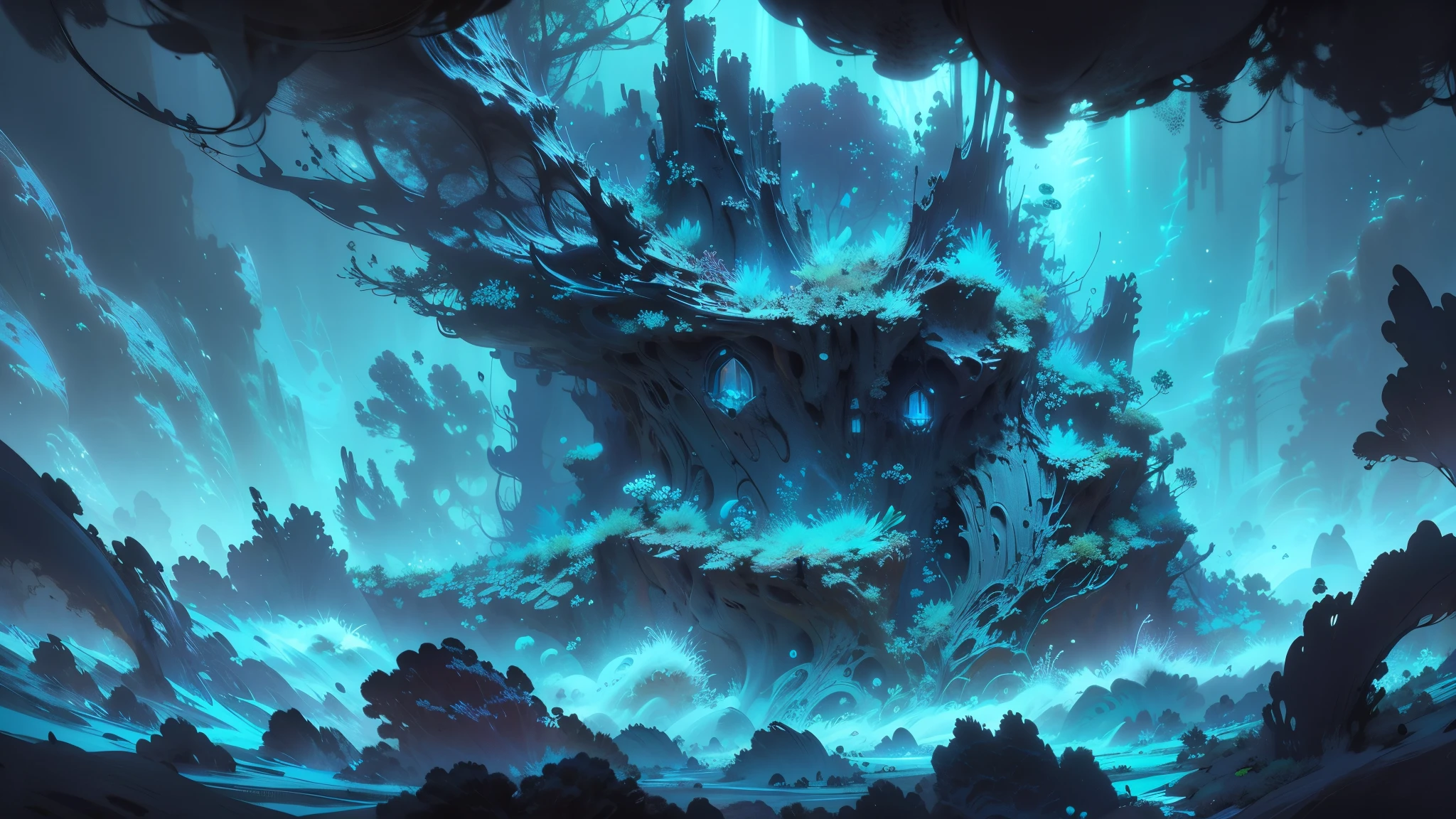 A mystical and epic landscape, featuring a fantastical and surreal world of floating ice islands, giant trees, a big butterfly,and mythical creatures, that transport the viewer to a world of imagination and wonder, artstation, digital art, intricate, trending, bright colors,best quality, high quality, hdri,octane,big_crystal, <lora:gachaSplashLORA_gachaSplash31:1>,more_colour,dark background,