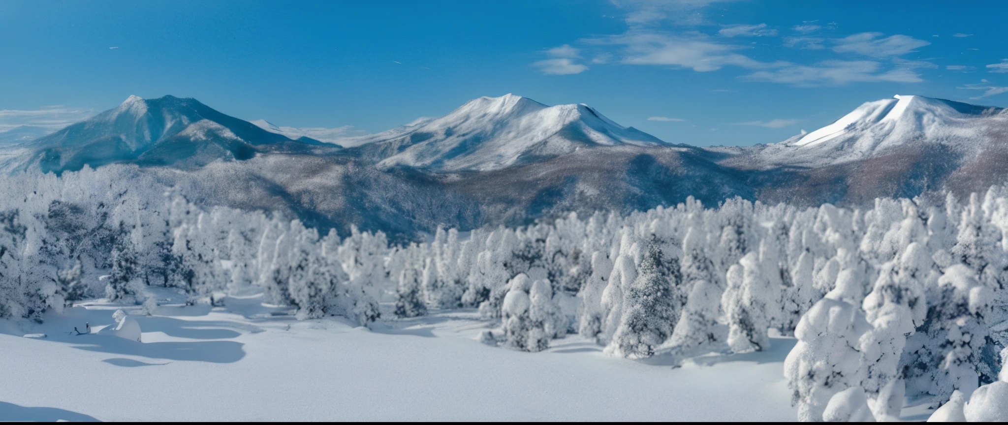 Snow-covered trees on the foreground of blue sky and mountains々, aomori japan, Japan Mountain, snow forest, snow mountainで, snow on trees and ground, beautiful snowy landscape, Snow in the mountains, snow mountain landscape, snow mountain, snow forest, snow mountains, cannon snow covered tree々, by Tadashi Nakayama, cold but beautiful, Cold environment