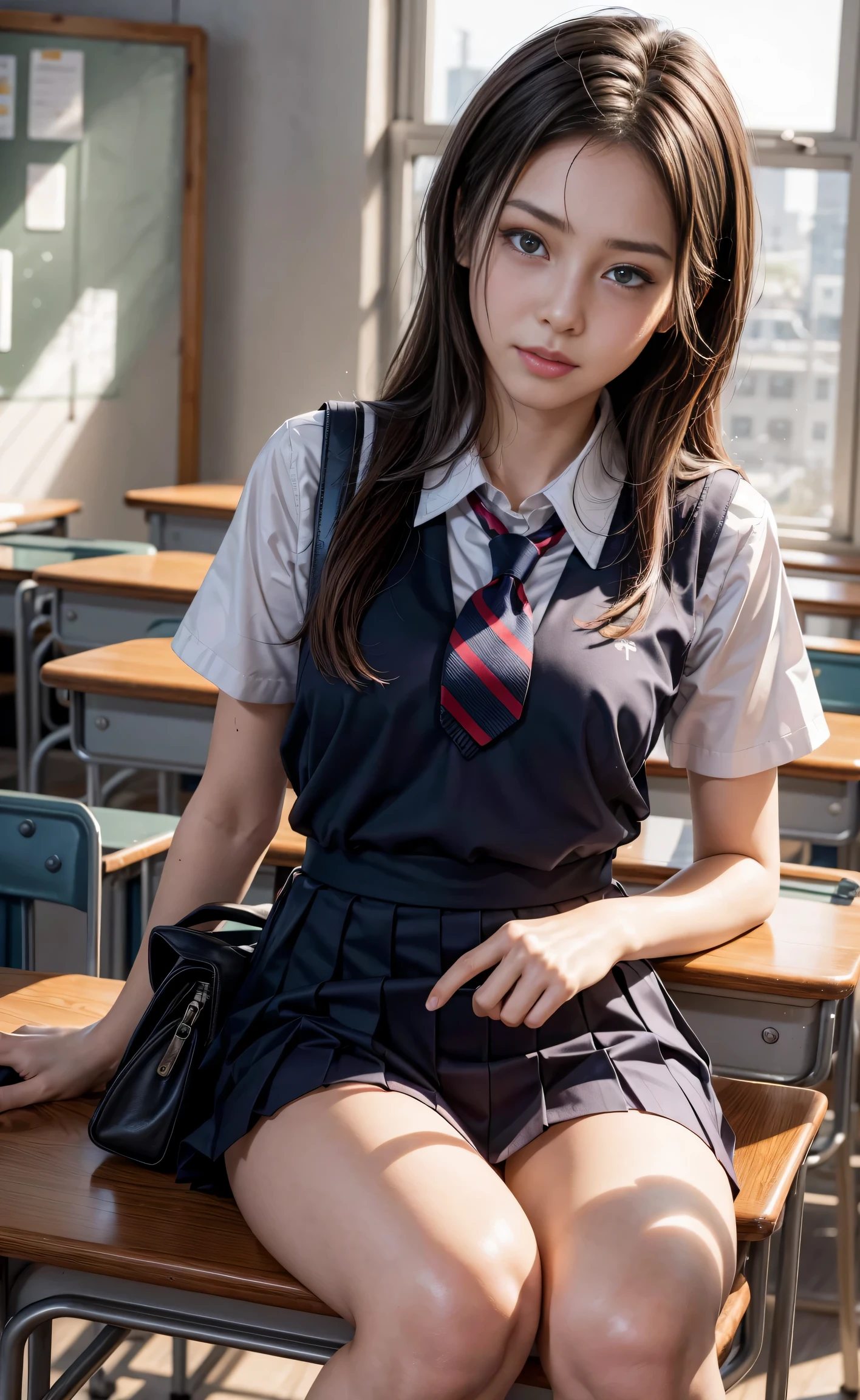 masterpiece, hi-school girl, (School Uniforms:1.5), (Extremely beautiful face, slender), Navy Sox, Sit down and open your crotch, (Bright school classroom:1.2), lookin at viewer, Realistic, full body, (Spread the pubic area with your fingers:0.5), RAW, Extremely detailed, Ahegao:0.2, rolling her eyes, red blush, crying, sexual excitement, Expressions, shinny skin