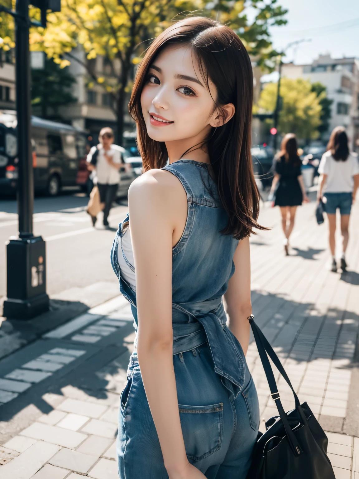 (8K,Raw photo、Raw photo、top-quality、Master masterpiece:1.2)、ultra-detailliert、Super Resolution、(Photorealsitic:1.3)、Angle to shoot from the front、Clearly draw shades of light、high resolution RAW color photos、professional photograpy、Same skin type as humans、Female proofreading of Japan from head to waist、Blur the background、Draws faithfully to anatomy、cafes、Very detailed and beautiful、Ultra-high image quality、long、Hair swaying and sexy、Very detailed beautiful girl、(Pink Eye Shadow)、smil、Plain clothe、The upper part of the body、Park on a sunny day