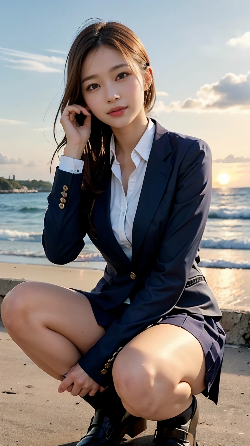 (8K High Resolution), (top-quality), (Raw quality),(masutepiece:1.2), (realisitic), (Photorealistic:1.37), ,Large eyes,long eyeslashes,（Live-action realistic style）,The Ultimate Face,realistic light and shadow,Clear facial features,,Fair skin, ）,Best portraits,Shooting at close range, 1 rapariga, Cute,Beautiful detailed eyes,highlydetailed skin,(Beautiful face with double eyelids), (Realism: 1.4),((Full body image)) ,Detailed and beautiful face,,Women around 20 years old,(Beautiful Face 1.4),Middle hair,((Japan woman in business suit)),(Make eye contact with your audience),red lipsticks,Limping around the eyes,(Laugh a little),In the tropical jungle,Sit upright on one knee.,The skirt is rolled up.、Panties look perfect..,Pastel colors panties,I love showing my panties to my viewers,Show your panties to your audience,Beautiful face reflected in the light,red lipsticks,Limping around the eyes,Very beautiful feet are attractive,A very bright world