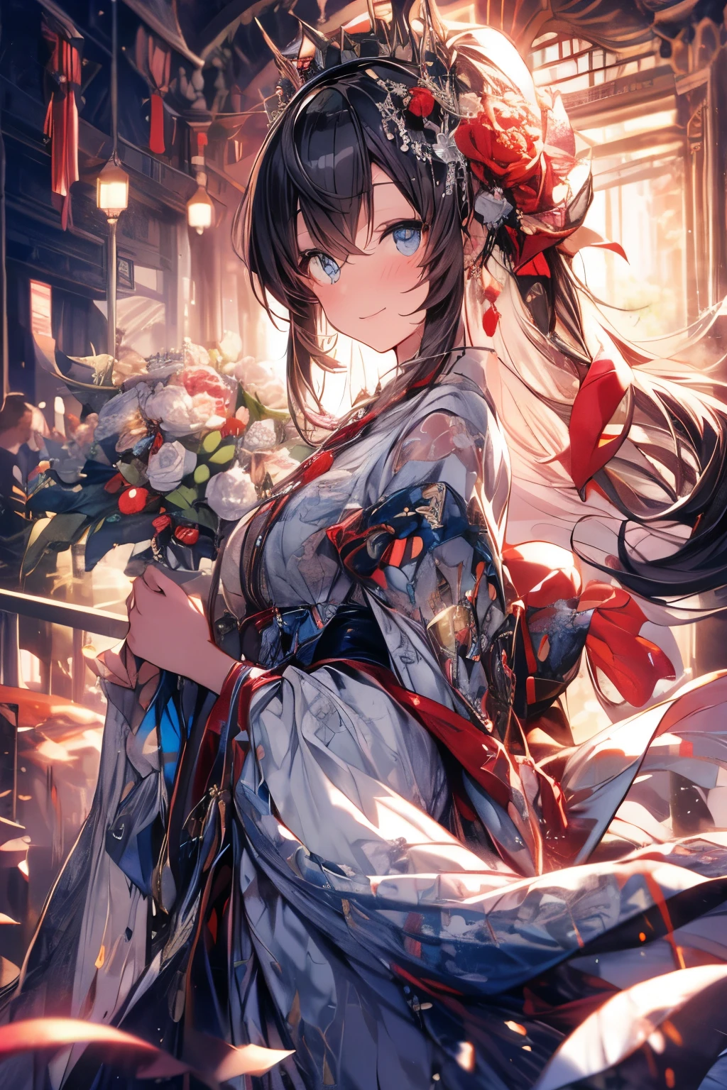 detailed eyes, smiling expression, blushing