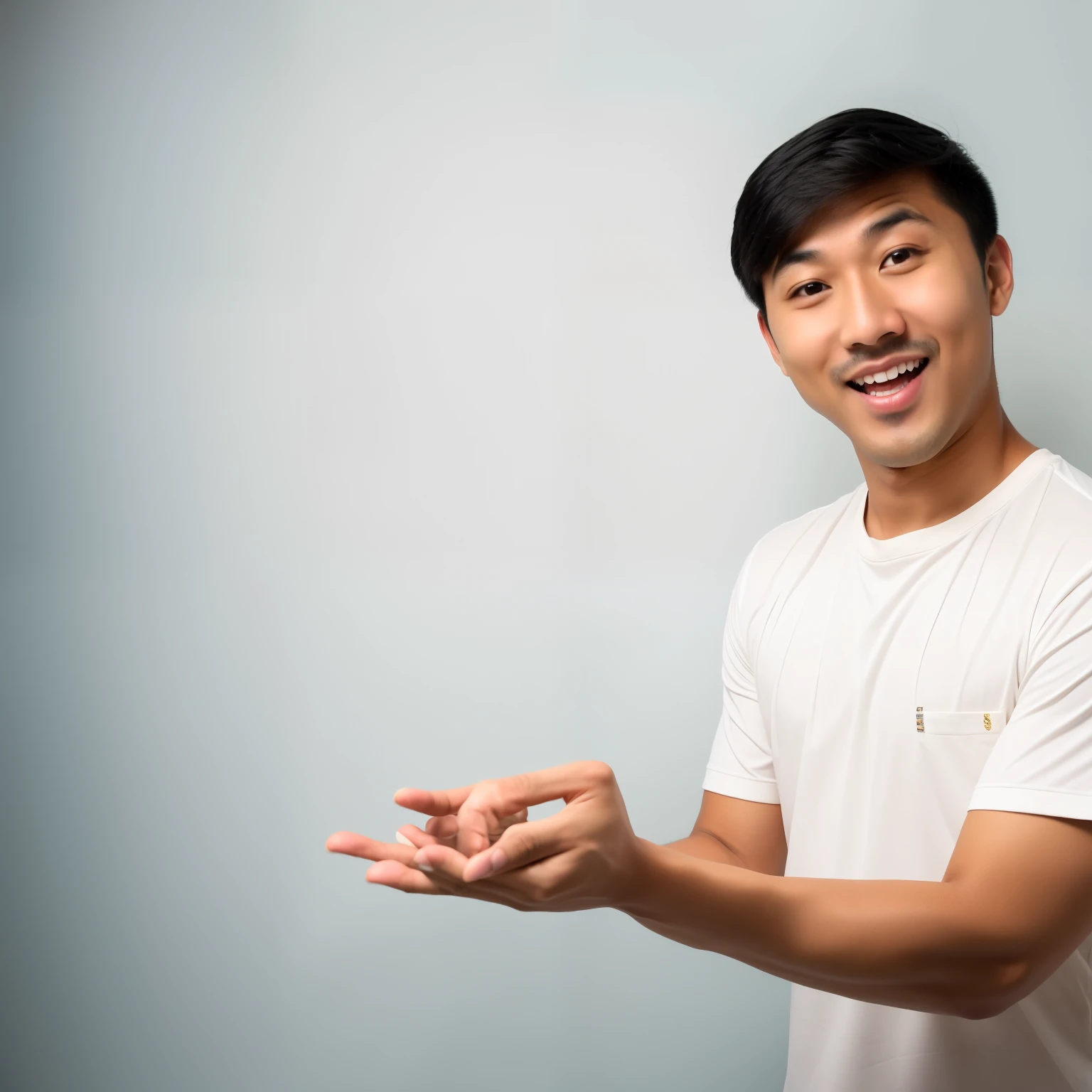 Asian man Arav held out his hand in a surprised expression., excited expression, Face image, photoที่แม่นยำมาก, Concept image, Marketing Image, An excited expression on his face., photoระยะไกล, Commercial Images, Half body photo, cool Marketing Image, A surprised expression on his face., funny pictures, 'white background'!!!, photo, photoอีเบย์, photoที่ค้นพบ, advertising photo, Museum of Quality Pictures men holding a large television screen with a movie on it, tv commercial, ad image