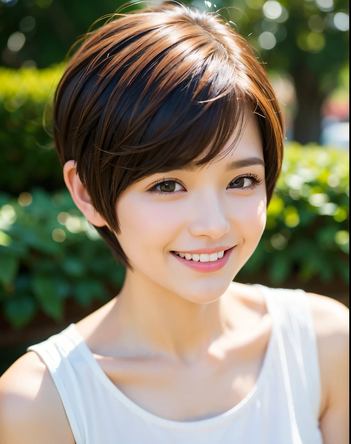 Pixie cut Cecil cut Uneven hair tips Very short hair Very short hair Smile Brown hair