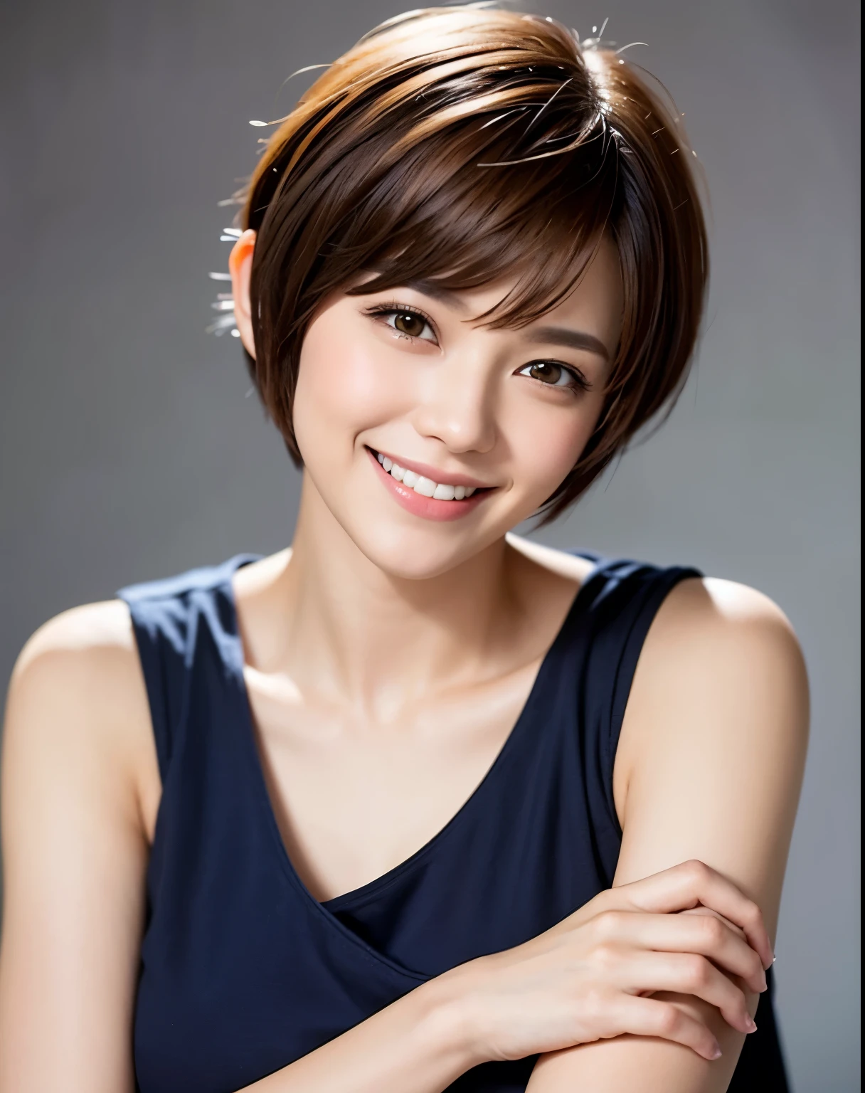 Pixie cut Cecil cut Uneven hair tips Very short hair Very short hair Smile Brown hair