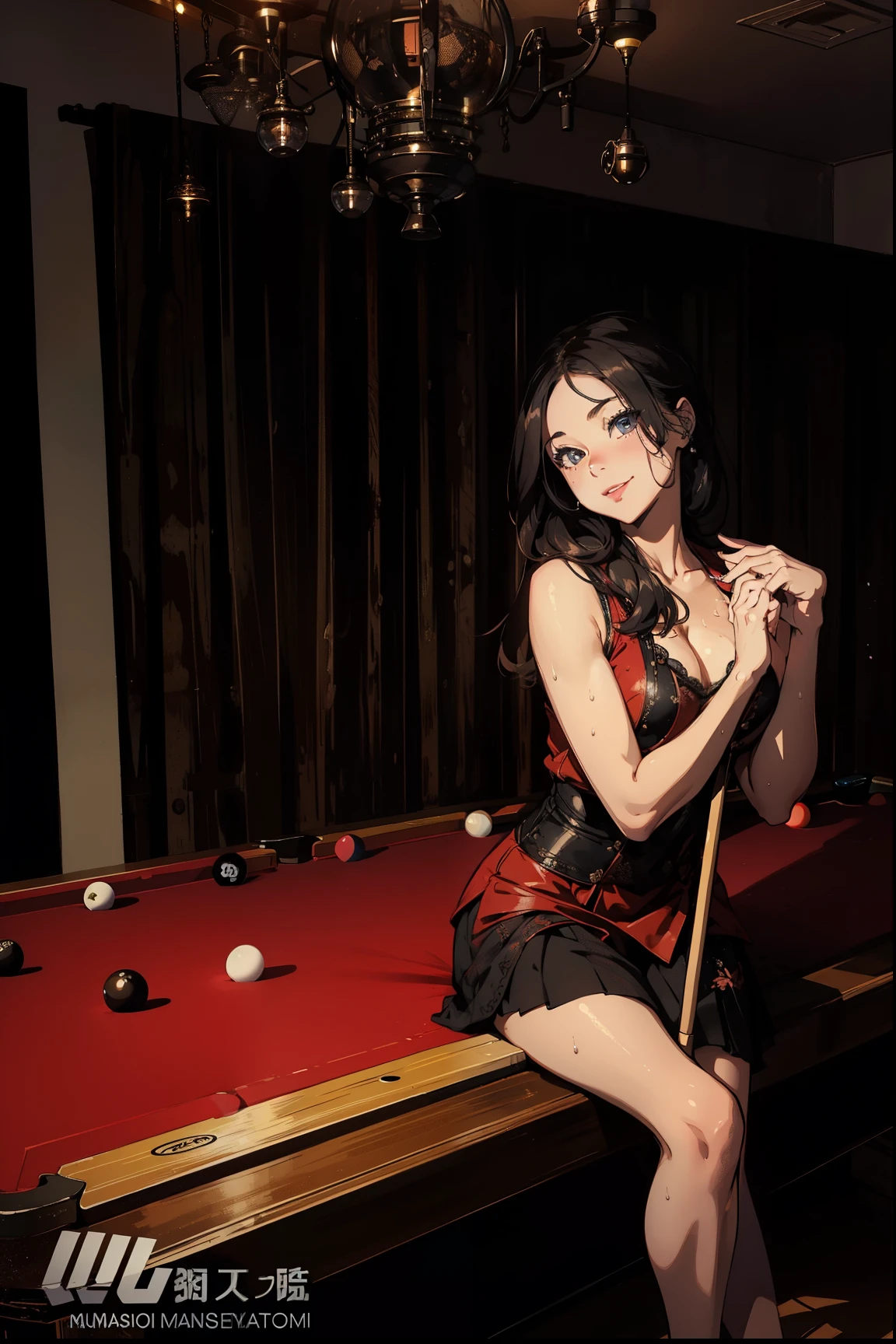  (masterpiece), (best quality), (ultra-detailed), (best illustration), (best shadow),  
BREAK
girl, detailed eyes, sweat, steam, medium breast, nsfw, light smile, looking at viewer, billiards, 