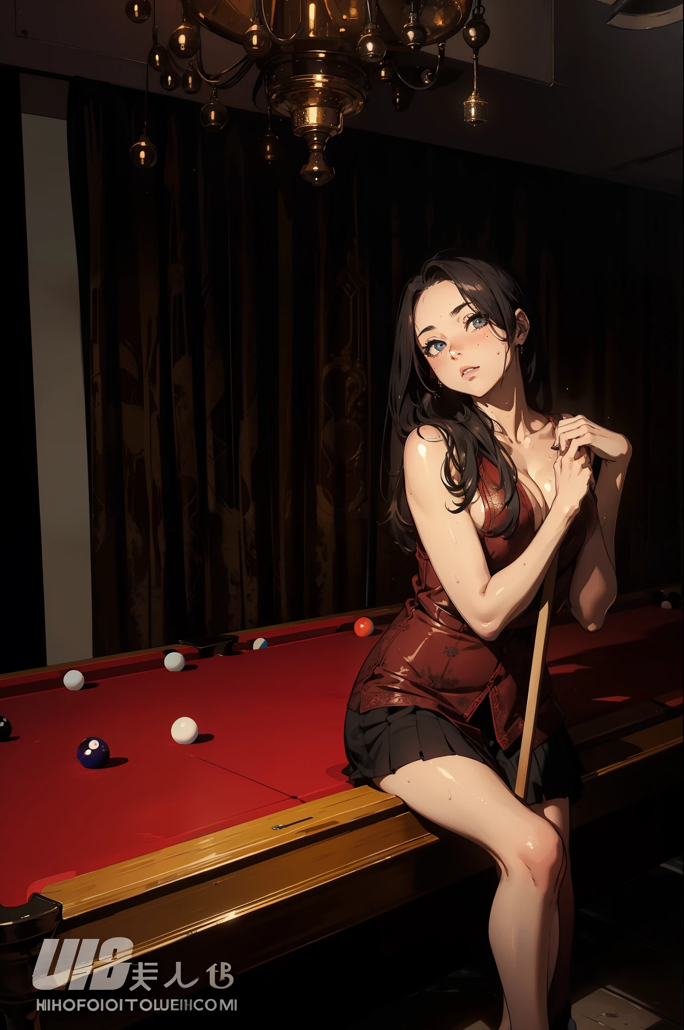  (masterpiece), (best quality), (ultra-detailed), (best illustration), (best shadow),  
BREAK
girl, detailed eyes, sweat, steam, medium breast, nsfw, shy, looking at viewer, billiards, 