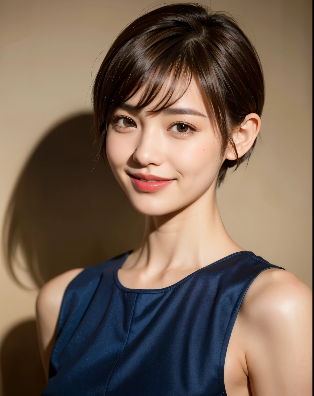 (8k,Ultra-high resolution,Highest quality,masterpiece,Realistic,Ultra-high resolution,High-quality RAW color photos,Professional photos,Realistic,Realistic),Natural skin texture,Fine skin,Hyperrealism,Intricate details,Adult women,Eye highlights.Lip gloss,Shiny skin,Glossy Lips,((Cute smile),Short Hair,Dark blonde hair,bangs),(gigantic breast,Big Breasts),(((White Sleeveless Dress Shirt,Sleeveless collared dress shirt,gray pleated mini skirt),Knee-high boots,face focus,See-through nipples)),Streets of skyscrapers