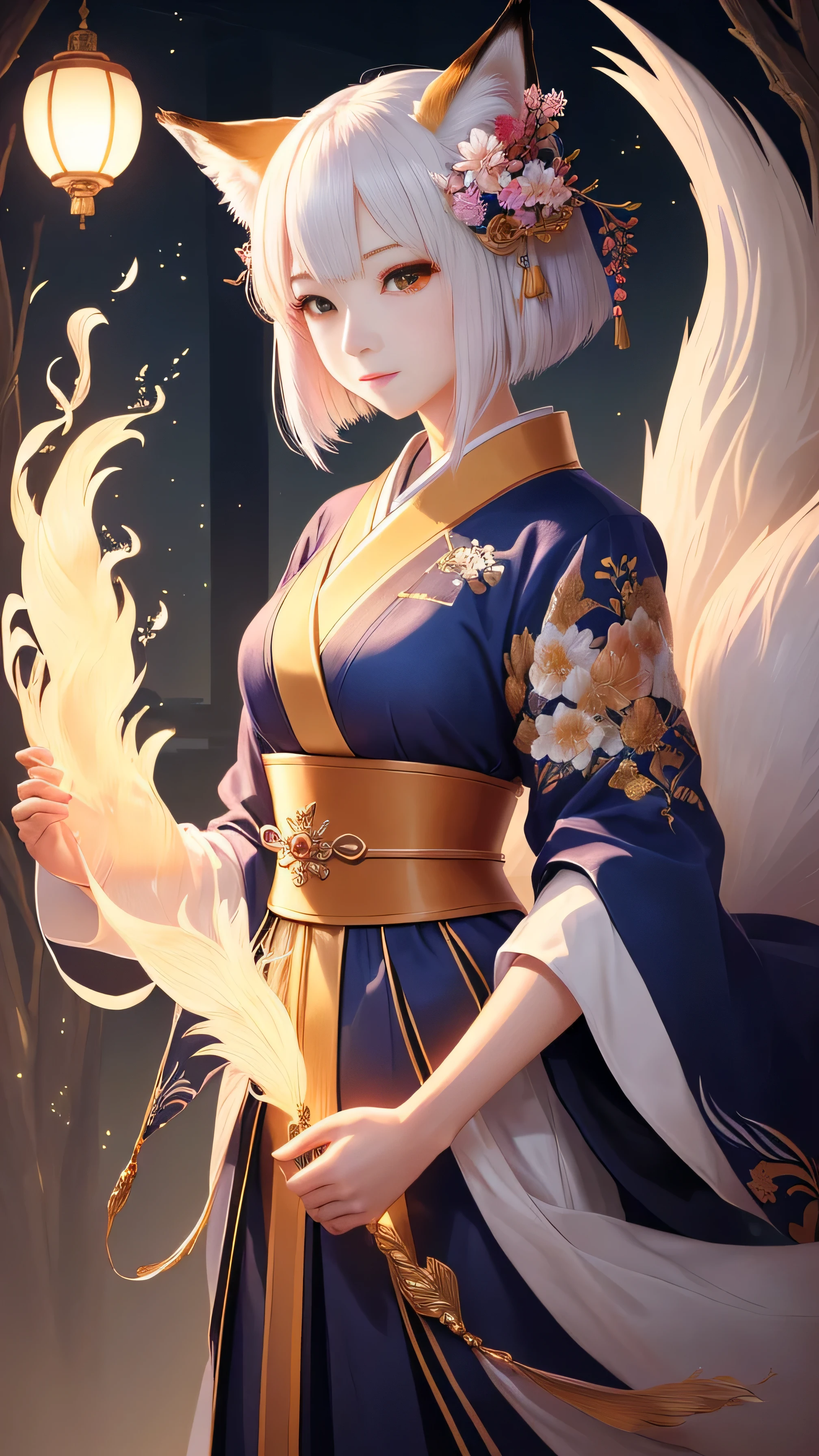 masterpiece , highest quality, frontのクローズアップ,Upper body,beautiful short hair, masterpiece, japanese architectureの背景,beautiful details, colorful, delicate details, delicate lips, intricate details, genuine, ultrargenuineista, 枝に座っている色とりどりの髪のFoxを持つ女の子:mature, bright eyes, ,色とりどりのFox, Raposa the Nine Tails, 三尾Fox, 三尾Fox, Onmyoji detailed art, beautiful fine art illustration, mythical creatures, Fox, beautiful digital art,shrine maiden,japanese architecture,Holding hands,exquisite digital illustration, mizutsune, Inspired by mythical wild nest creatures, pixiv in digital art, dazzling light, high contrast, Mysterious,枝に座っている色とりどりの髪のFoxを持つ女の子,front,look at the camera
