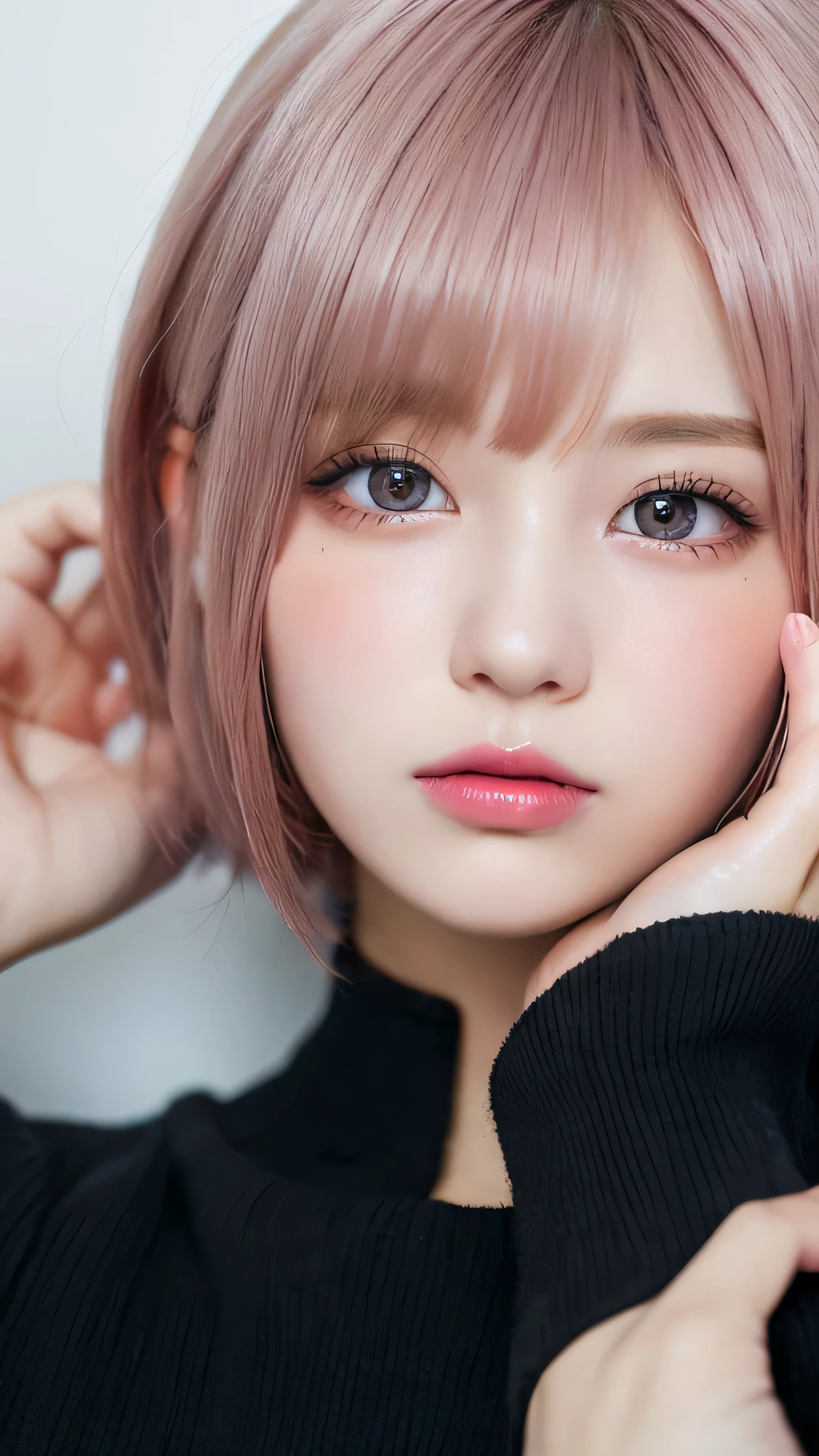 pieces fly, highest quality, figure, Super detailed, small details, High resolution, 8K,wallpaper, 完璧なダイナミックな構figure, beautiful and fine eyes, white camisole,short bob hair、pink hair color,Big Natural Color Lip, bold sexy pose,crying a little、cold gaze,harajuku style、20 year old girl、cute type、ta、good eyes、sleeping in bed、Holding your head