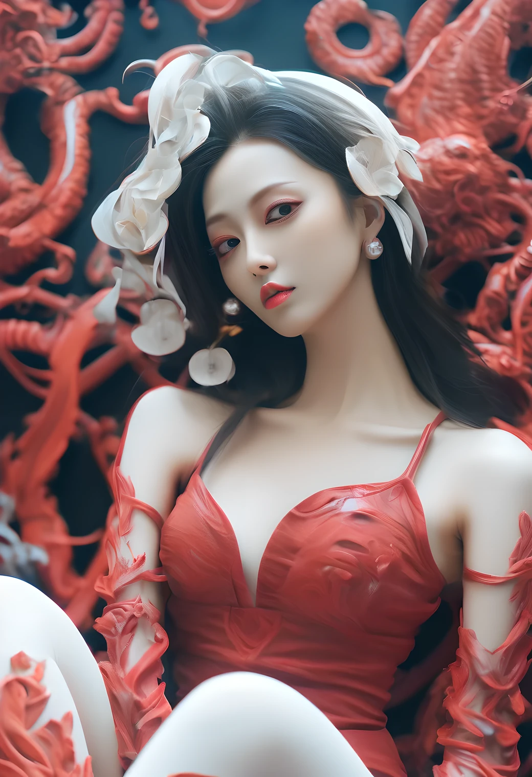 Lots of tentacles attached to the girl's chest, best quality, masterpiece, super high resolution, (realism: 1.4)
