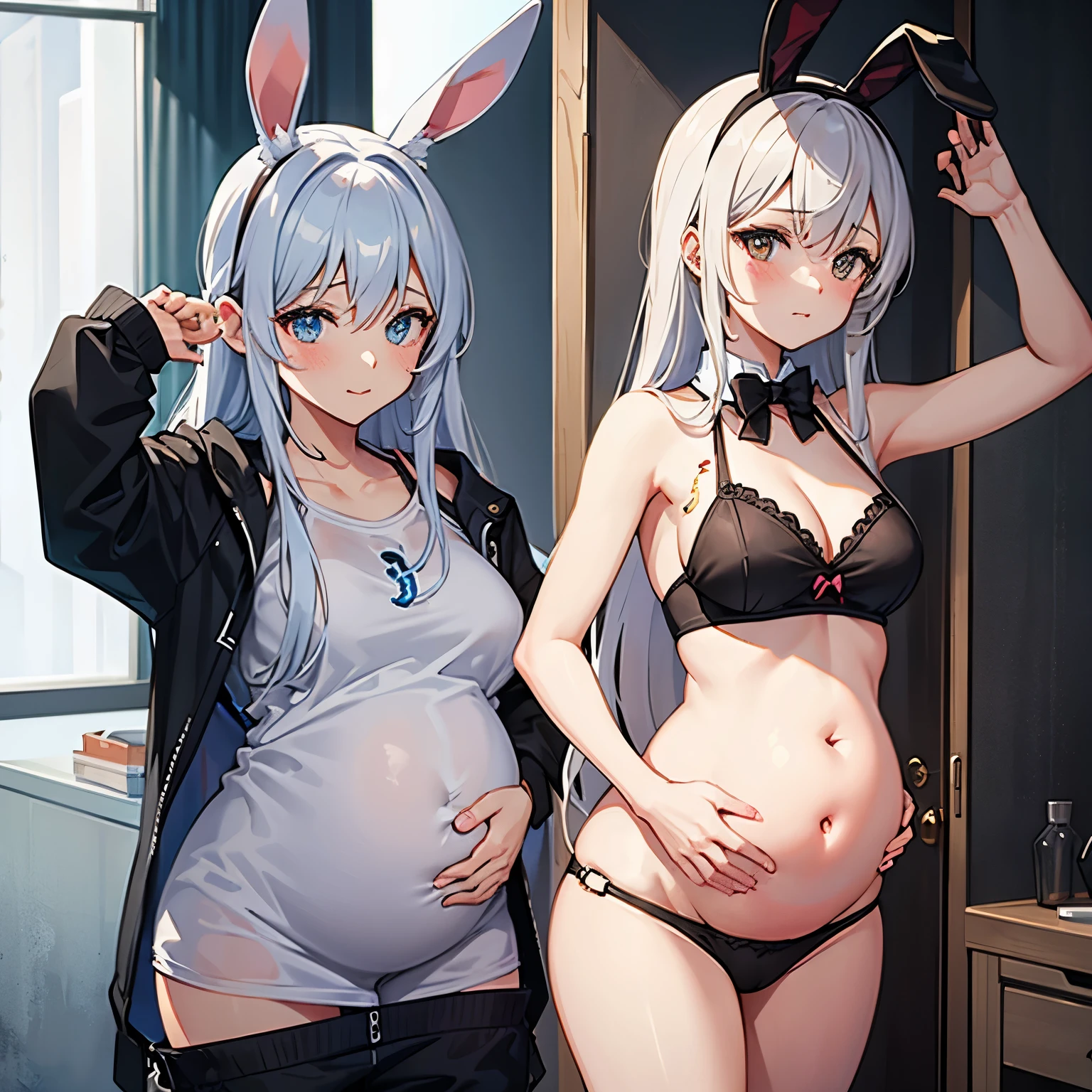 Shy pregnant bunny girl, sexy pose