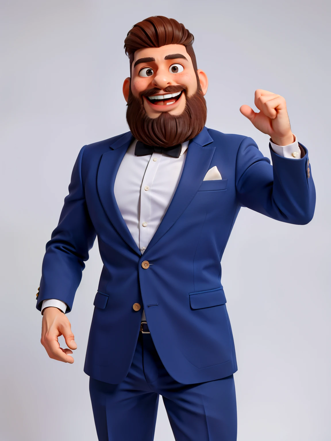 masterpiece, best quality,A man with a beard，with a big smile on its face，Caesar Andrade Faini,clean background,Suit,victorious expression,big eyes,excited，business
