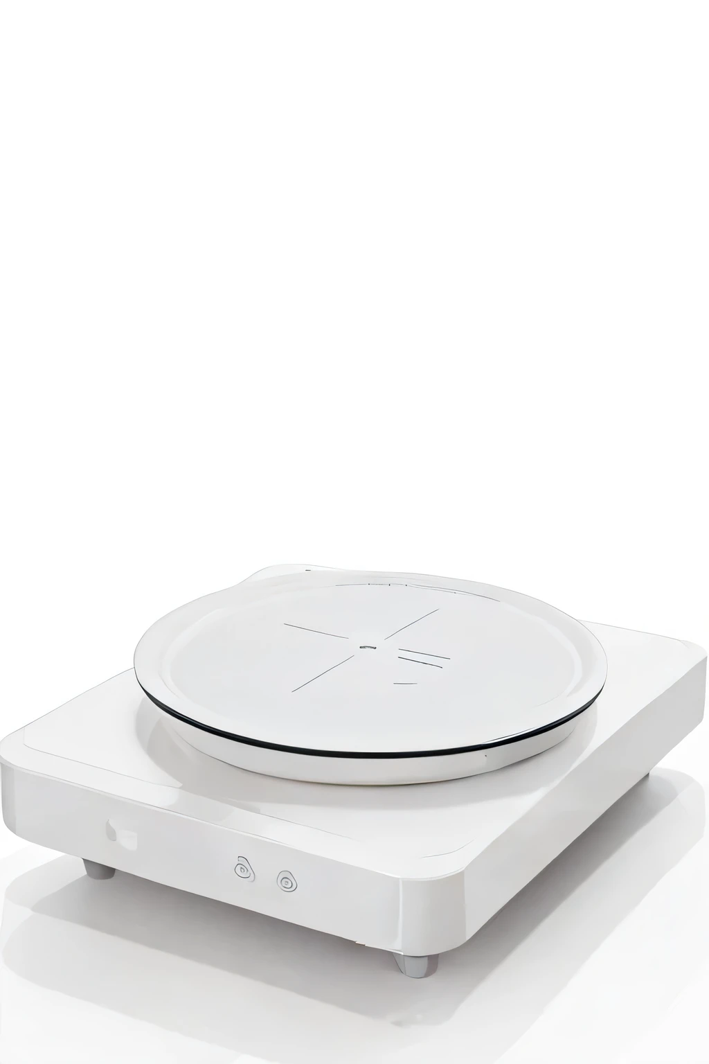 An induction cooker in white background. The focus should be solely on the induction cooker itself; please ensure that no pots or additional items are included in the picture. Emphasize the sleek design, handles on both sides, and the simplicity of the control features. The background should remain white to maintain a minimalist aesthetic.