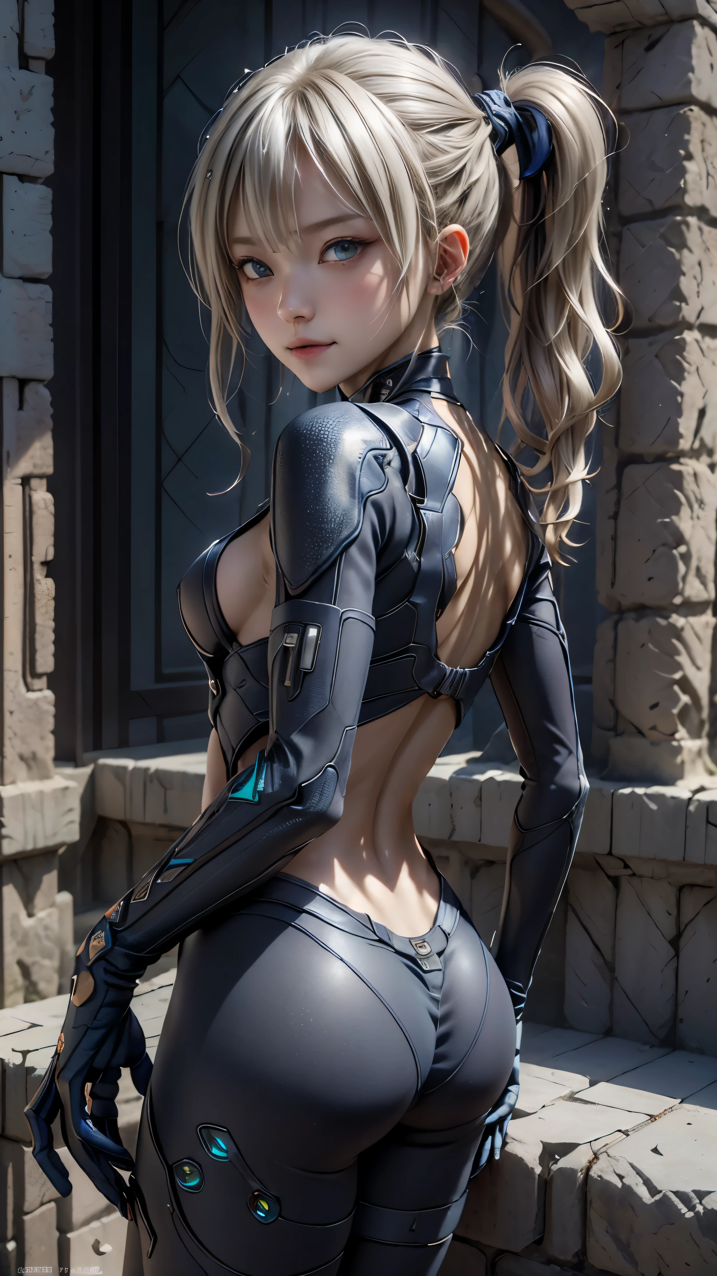 ((highest quality)), ((masterpiece)), (be familiar with:1.4), 3D, beautiful cyberpunk woman image,nffsw(high dynamic range),ray tracing,NVIDIA RTX,super resolution,unreal 5,scattered below the surface,PBR texturing,Post-processing,anisotropic filtering,written boundary depth,maximum clarity and sharpness,multilayer texture,Albedo and specular maps,surface shading,Accurate simulation of light-matter interactions,perfect proportions,octane rendering,two-tone lighting,wide aperture,Low ISO、White balance、Rule of thirds、8,000 students、((straight long hair))(((White and navy blue clothing)))(((blonde)))(())((look back))