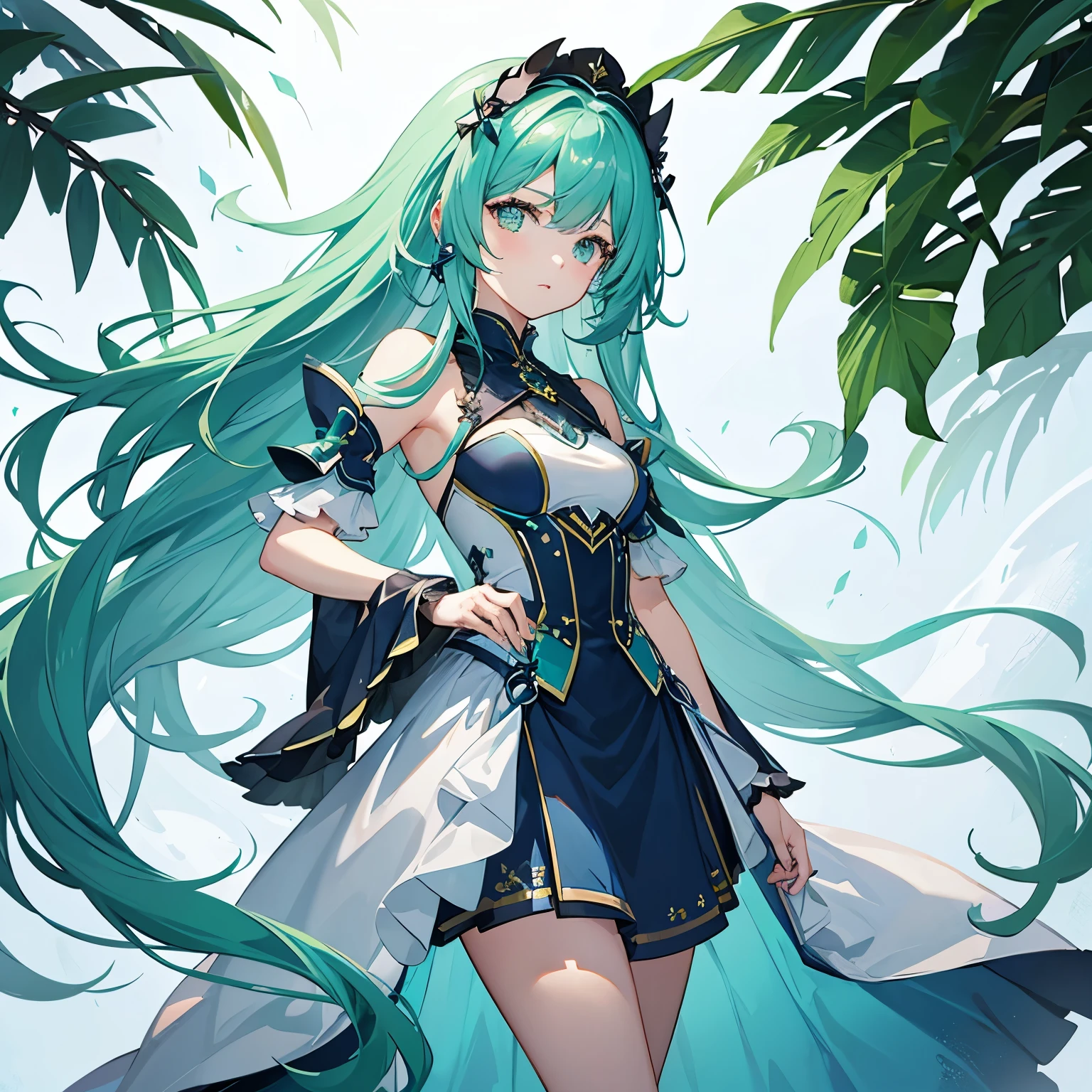 make a girl with long hair with blue to green color