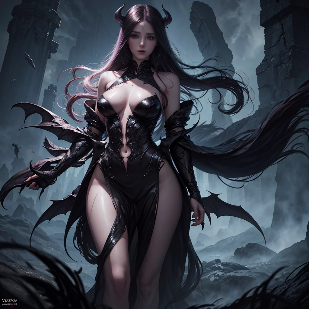 Storyboard, masterpiece, best quality, absurdres, intricate), fantasy, (succubus, extremely alluring and sensual, looking at viewer, (floating long hair)), (standing over a hellish landscape), colorhalf00d, fog, smoke, haunting, spooky, creepy, dark themed, 8k GC wallpaper, Trending on artstation, octance render, unreal engine, volumetrics dtx, award winning digital art, ink, official art, painting by anna dittmann,nsfw
