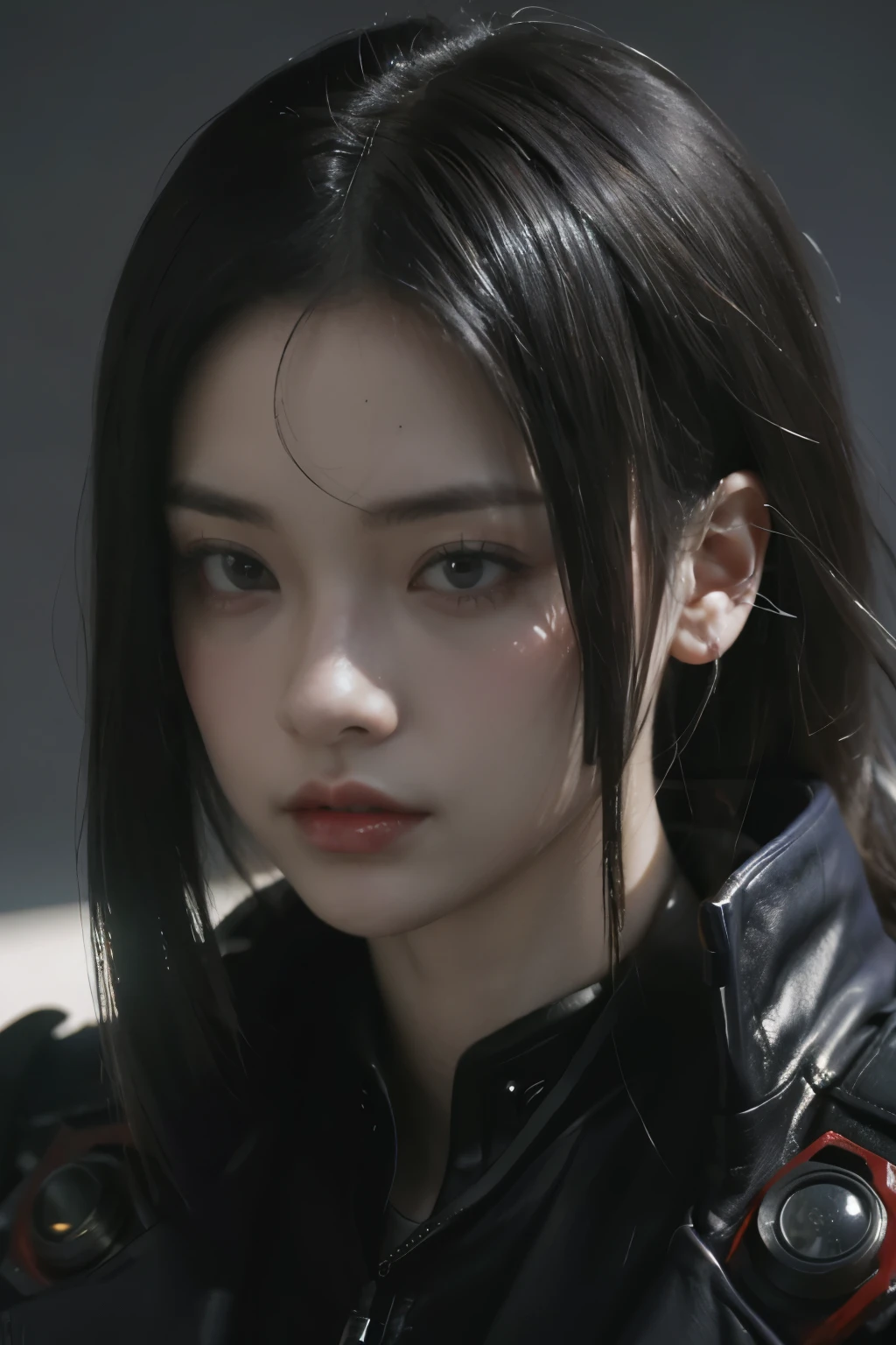 Game art，The best picture quality，Highest resolution，8K，(A bust photograph)，(Portrait)，(Head close-up:1.5)，(Rule of thirds)，Unreal Engine 5 rendering works， (The Girl of the Future)，(Female Warrior)， 22岁少女，(Female hackers)，(White and red gradient，Ancient Oriental hairstyle)，((The pupils of the red eyes:1.3))，(A beautiful eye full of detail)，(Big breasts)，(Eye shadow)，优雅迷人，冷漠，((Anger))，(Cyberpunk jacket full of futuristic look，Joint Armor，There are exquisite Chinese patterns on the clothes，A flash of jewellery)，赛博朋克人物，未来风格， 拍照姿势，城市背景，Movie lights，Ray tracing，Game CG，((3D Unreal Engine))，oc渲染反射纹