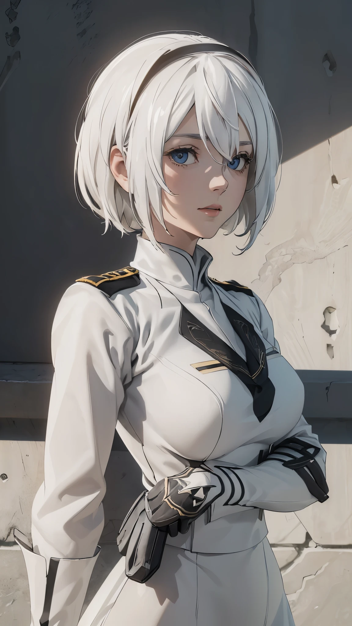 (extremely detailed CG unity 8k wallpaper), (masterpiece), (best quality), (ultra-detailed), (best illustration), (best shadow), (absurdres), 2b, 1girl, long hair, normal size , white hair, Intimidating women, admiral uniform, night, hero pose, white clothes, General Uniform, Military Uniform, Sunlight, exposed to sunlight,commander, cape, fighting, ((beautiful fantasy girl)), (Master Part: 1.2), Best Quality, High Resolution, photorealestic, photogenic, Unity 8k壁纸, perfect lighting, (perfect arms, perfect anatomy) beatiful face, intricate details, Detalhes realistas, the anime, The Perfect Girl, perfect details, Ultra HD |, 8K, Professional photo(extremely detailed CG unity 8k wallpaper), (masterpiece), (best quality), (ultra-detailed), (best illustration), (best shadow), (absurdres), 2b, 1girl, long hair, normal size , white hair, admiral uniform, night, hero pose, white clothes, General Uniform, Military Uniform, Sunlight, exposed to sunlight, commander, black clothes, happy expression