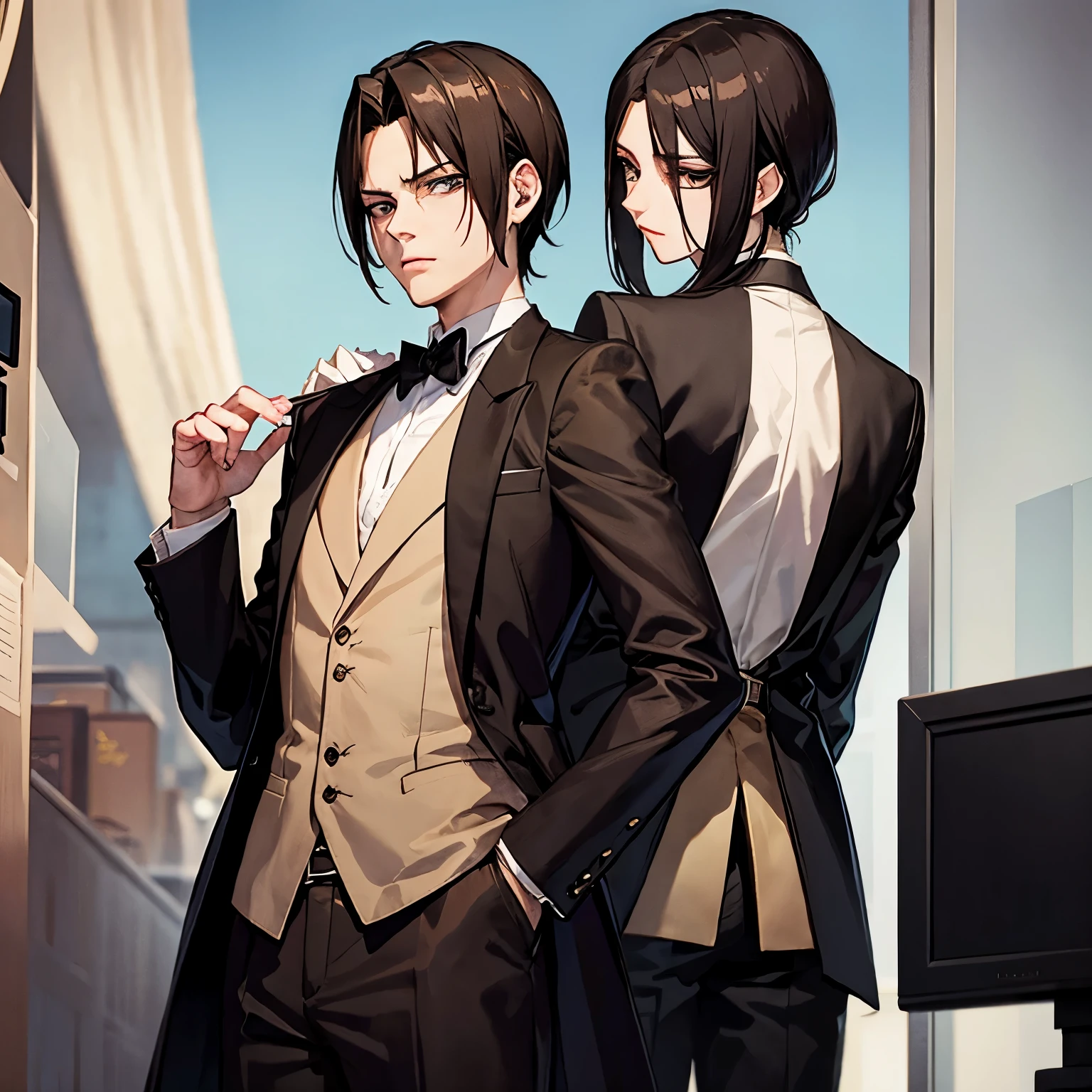 Levi ackerman personaje de Shingeki no kiojin elegante estilo mafioso