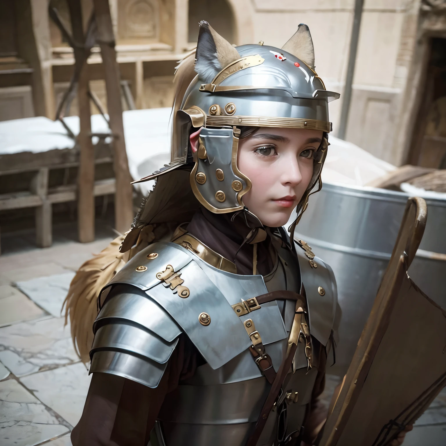1 Roman female soldiers wore wolf skin helmets.