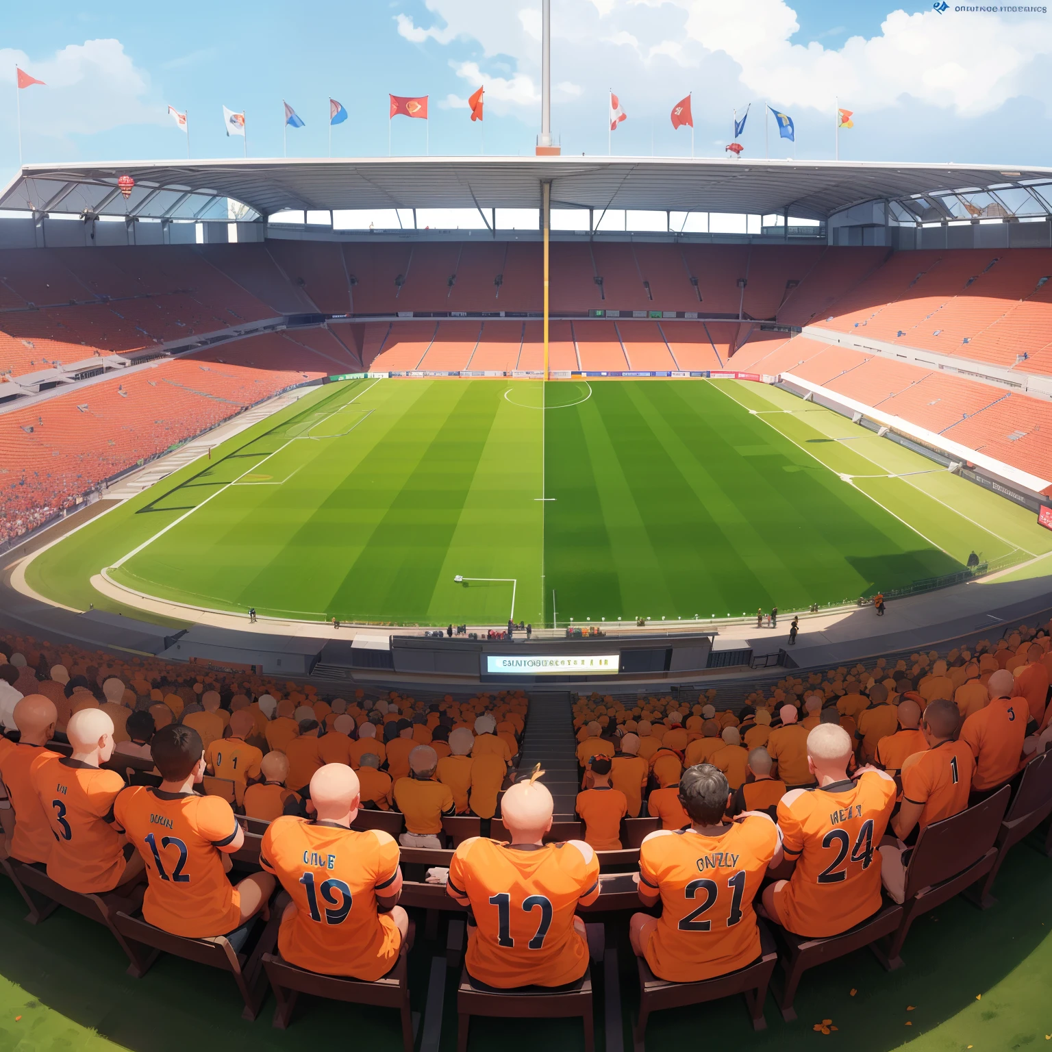 Stunning Hanuman Football Stadium: A large, packed arena filled with football fans,
 Masterpiece of architecture and engineering,
 Best quality facilities,
 Extremely detailed architecture with intricate carvings,
 Perfect lighting illuminating the playing field and spectators,
 100,000 capacity seating,
 Hanuman mascot in vibrant colors adorning the entrance,
 Green grass covering the lush, well-maintained pitch,
 Supporters cheering and waving flags,
 Accessible and inclusive for all fans,
 High-resolution images capturing every detail,
 Modern amenities and advanced technology,
 A hub of excitement and passion for the beautiful game.