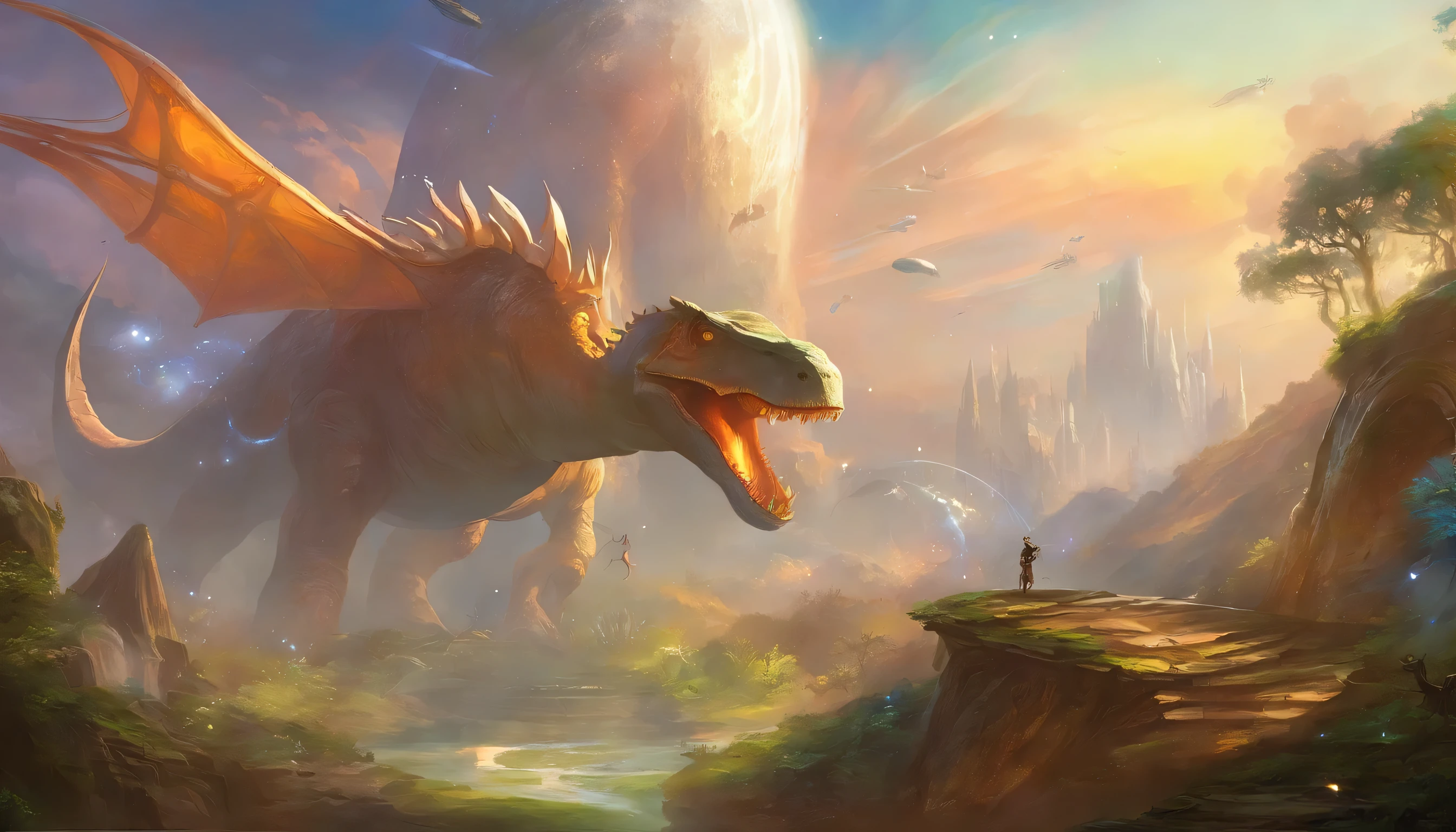 Dive into the realm of sci-fi illustrations as the spaceship and dinosaur continue their odyssey. Embrace the futuristic elements, drawing inspiration from sci-fi art, and showcase the characters as they navigate through cosmic wonders and unknown territories.