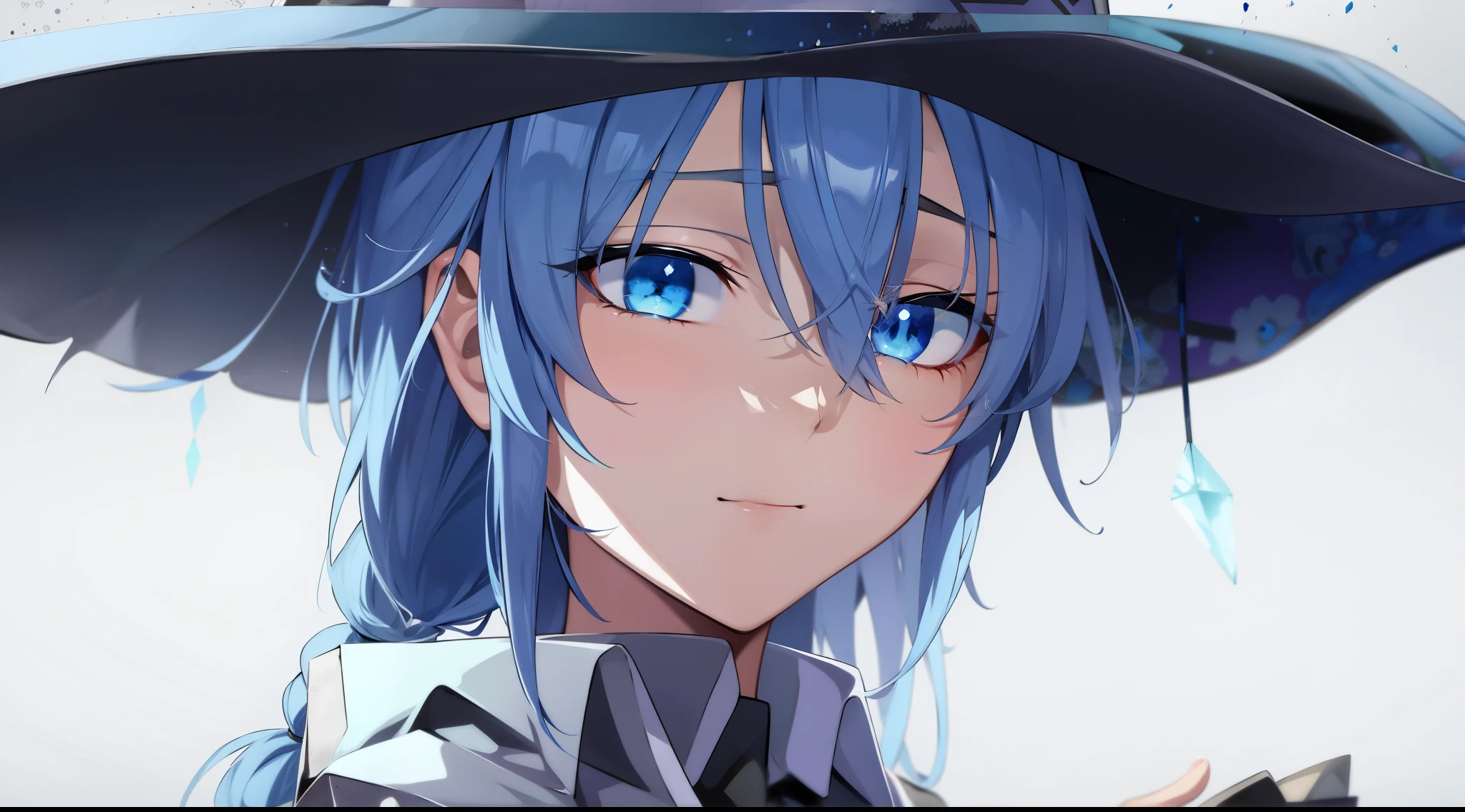 anime girl with blue hair wearing a black hat and holding a cell phone, 2 d anime style, from touhou, an anime portrait of cirno, anime moe artstyle, 2 d anime, sad cerulean eyes, made with anime painter studio, cirno touhou, [[[[grinning evily]]]], touhou character, comic style, ((4k)), (((masterpiece))), without hands, roxy