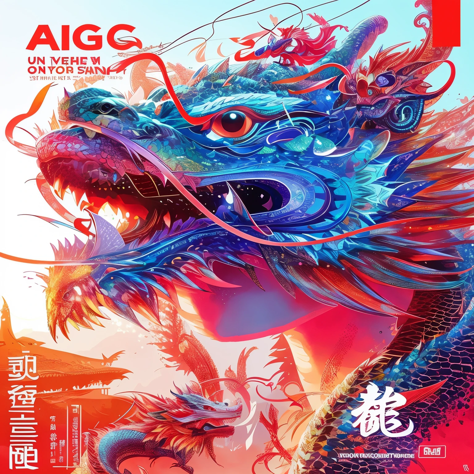 Two dragons，One big and one small，illustration style，Bright colors，Master style，new year atmosphere