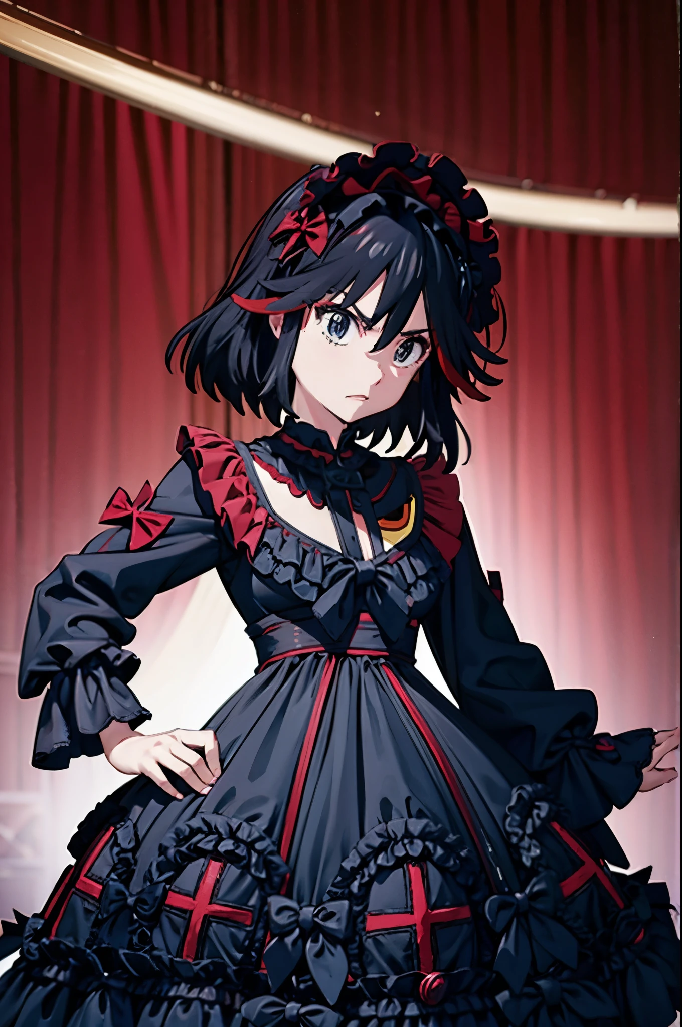 ryuuko matoi cyb dress, frilled dress, frills, gothic, bow, long sleeves