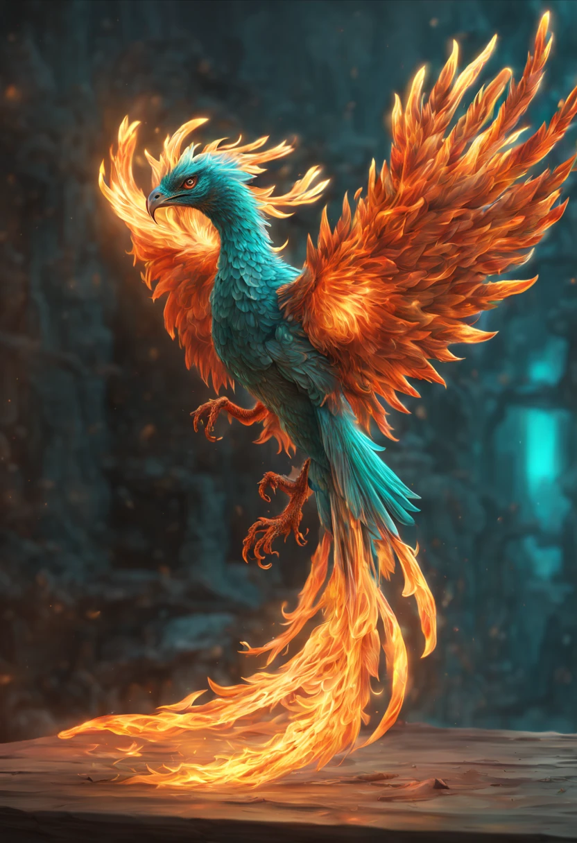 highly detailed phoenix bird, fire phoenix, orange and teal, fire, transparent fire, ethereal fantasy hyperdetailed trending on Artstation volumetric lighting 8k resolution concept art Unreal Engine by Greg Rutkowski hyperdetailed intricately detailed volumetric lighting, triadic colors, orange and teal