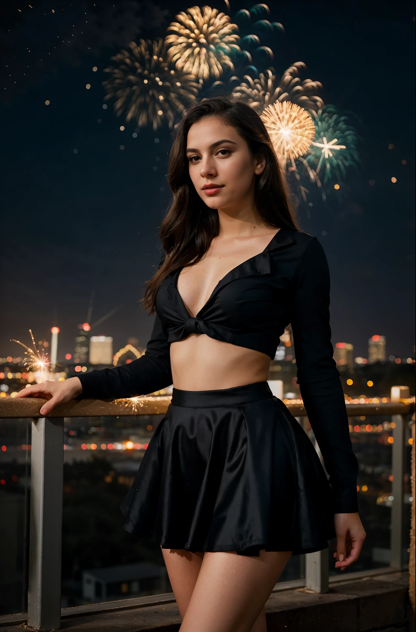 ((Dark Night background sparking crackers linght on sky)) araffe woman in a red skirt holding a sparkler, brandon woelfel, sexy girl, girl, attractive girl, beautiful girl, goddess, beautiful model girl, instagram model, 8k artgerm bokeh, beautiful girl model, girl, cute woman, girl under lantern, 4 k post, 4k post, flares