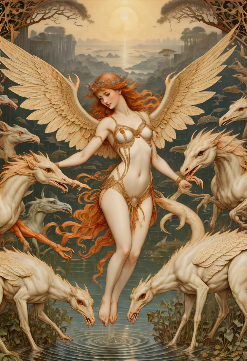 Magical Creatures, by Walter Crane, enhance, intricate, (best quality, masterpiece, Representative work, official art, Professional, Ultra high detail, 8k:1.3)